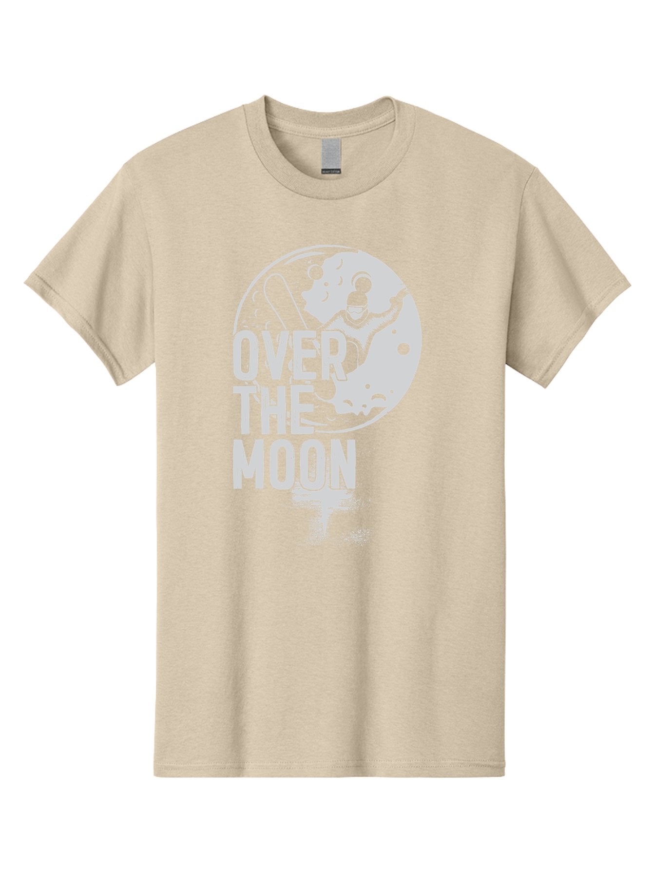 Over-The-Moon Men'S Graphic Tee, 100% Cotton, Comfortable Casual Summer Wear, Machine Washable, Moon Graphic, Astronaut Illustration, Space Exploration, Moon Landing, Celestial Body, Over The Moon Text, Retro-Futuristic Design, Aab951 7