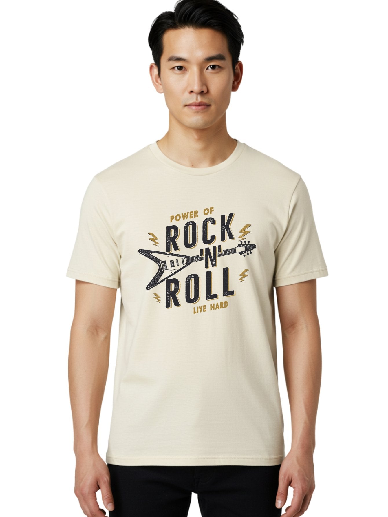 Power-Of-Rock-N-Roll-1 Men'S Graphic Tee, 100% Cotton, Comfortable Casual Summer Wear, Machine Washable, Rock N Roll Music, Electric Guitar, Live Hard, Rock On, Music Festival, Rock Concert, Guitar Lover, Rock Culture, Music Enthusiast Aab952 24