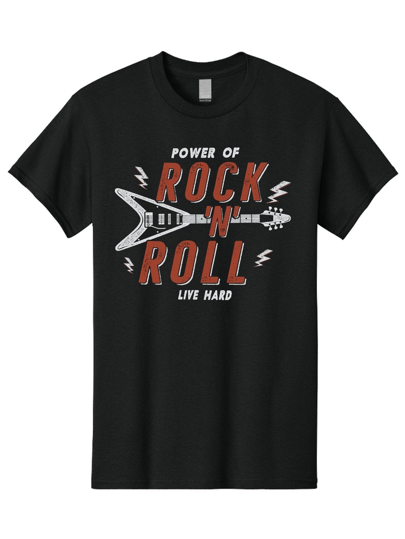 Power-Of-Rock-N-Roll Men'S Graphic Tee, 100% Cotton, Comfortable Casual Summer Wear, Machine Washable, Rock N Roll, Guitar Illustration, Power Of Music, Live Hard, Bold Typography, Energetic Design, Rock On, Musical Inspiration Aab953 5