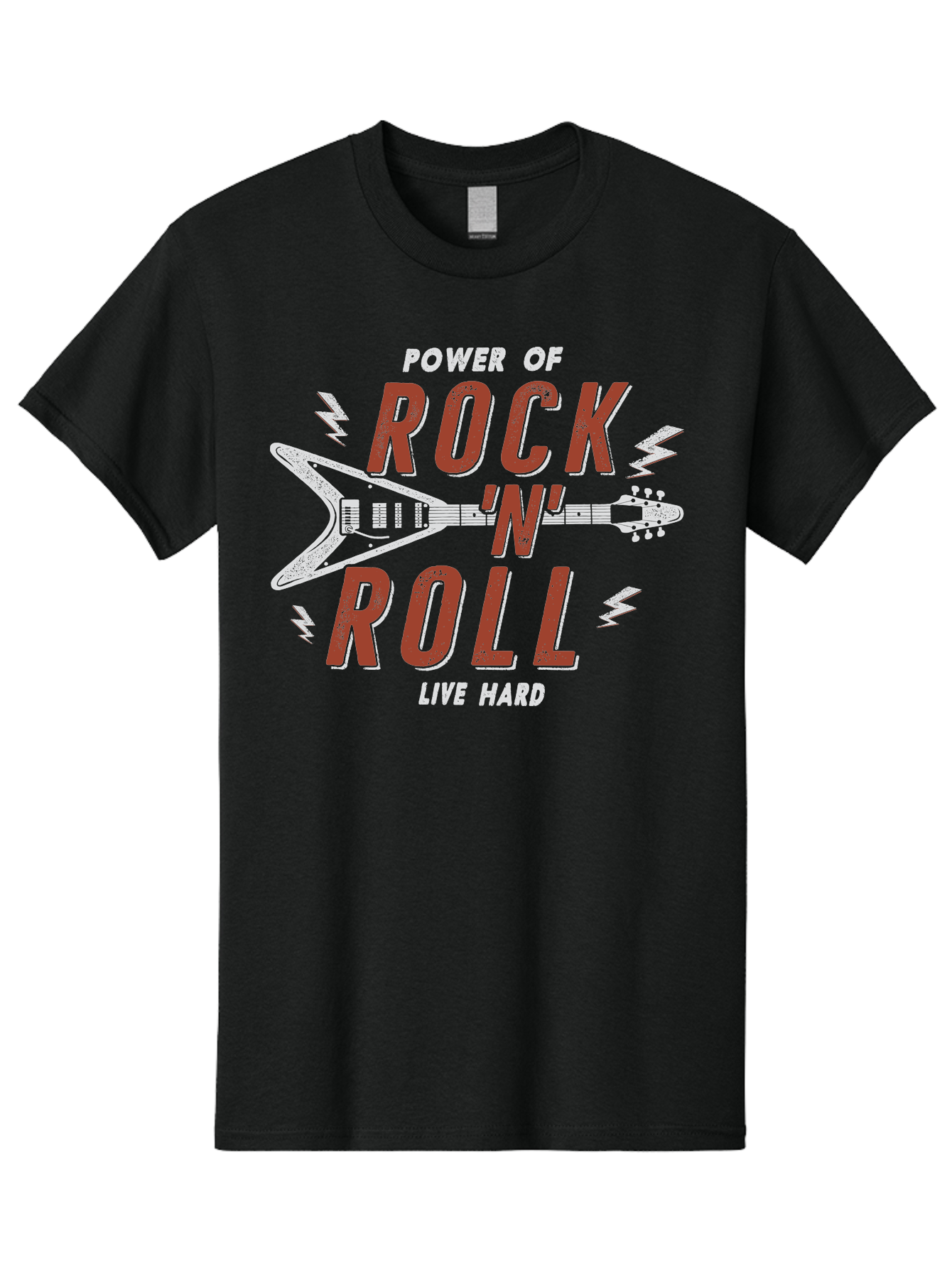Power-Of-Rock-N-Roll Men'S Graphic Tee, 100% Cotton, Comfortable Casual Summer Wear, Machine Washable, Rock N Roll, Guitar Illustration, Power Of Music, Live Hard, Bold Typography, Energetic Design, Rock On, Musical Inspiration Aab953 15