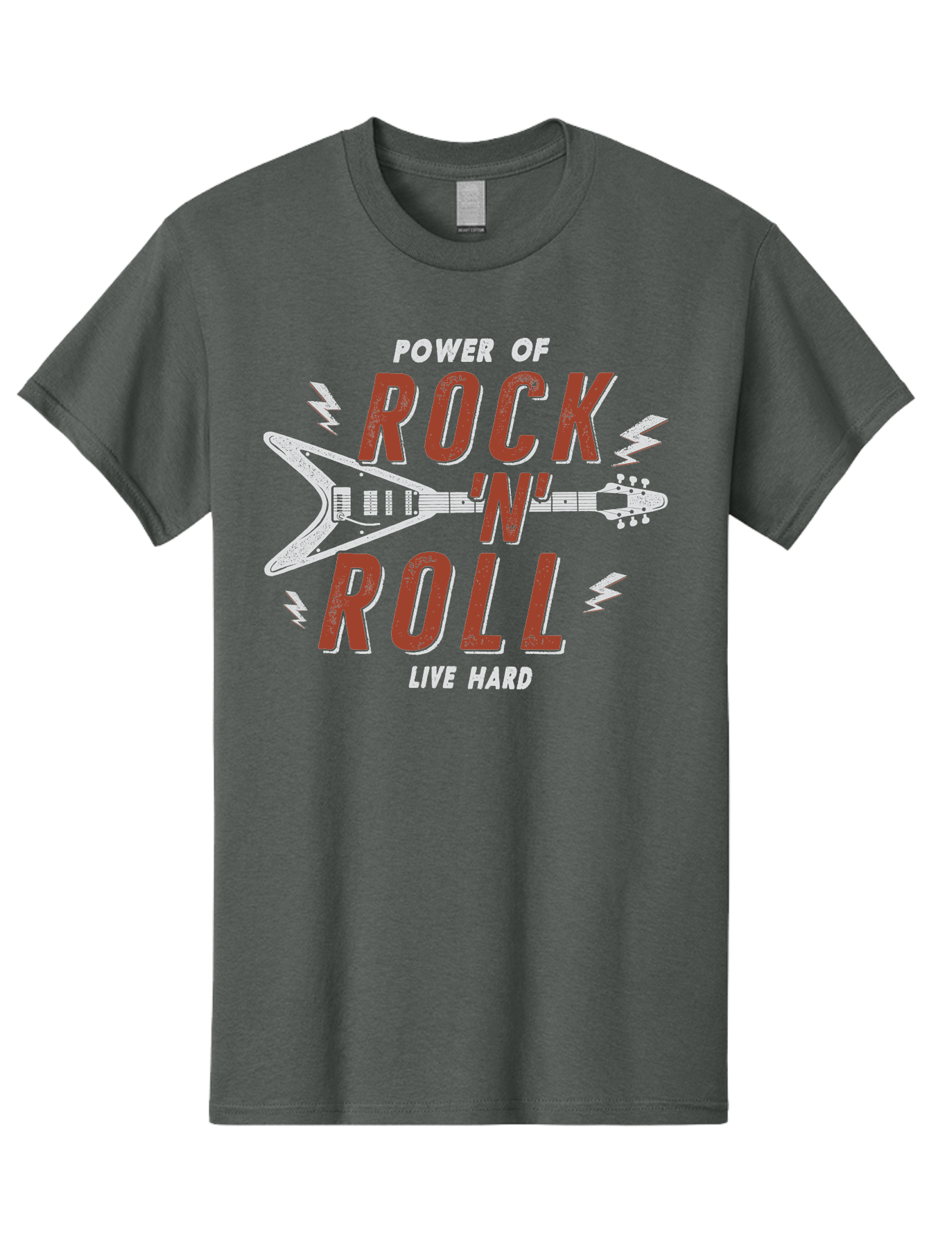 Power-Of-Rock-N-Roll Men'S Graphic Tee, 100% Cotton, Comfortable Casual Summer Wear, Machine Washable, Rock N Roll, Guitar Illustration, Power Of Music, Live Hard, Bold Typography, Energetic Design, Rock On, Musical Inspiration Aab953 21