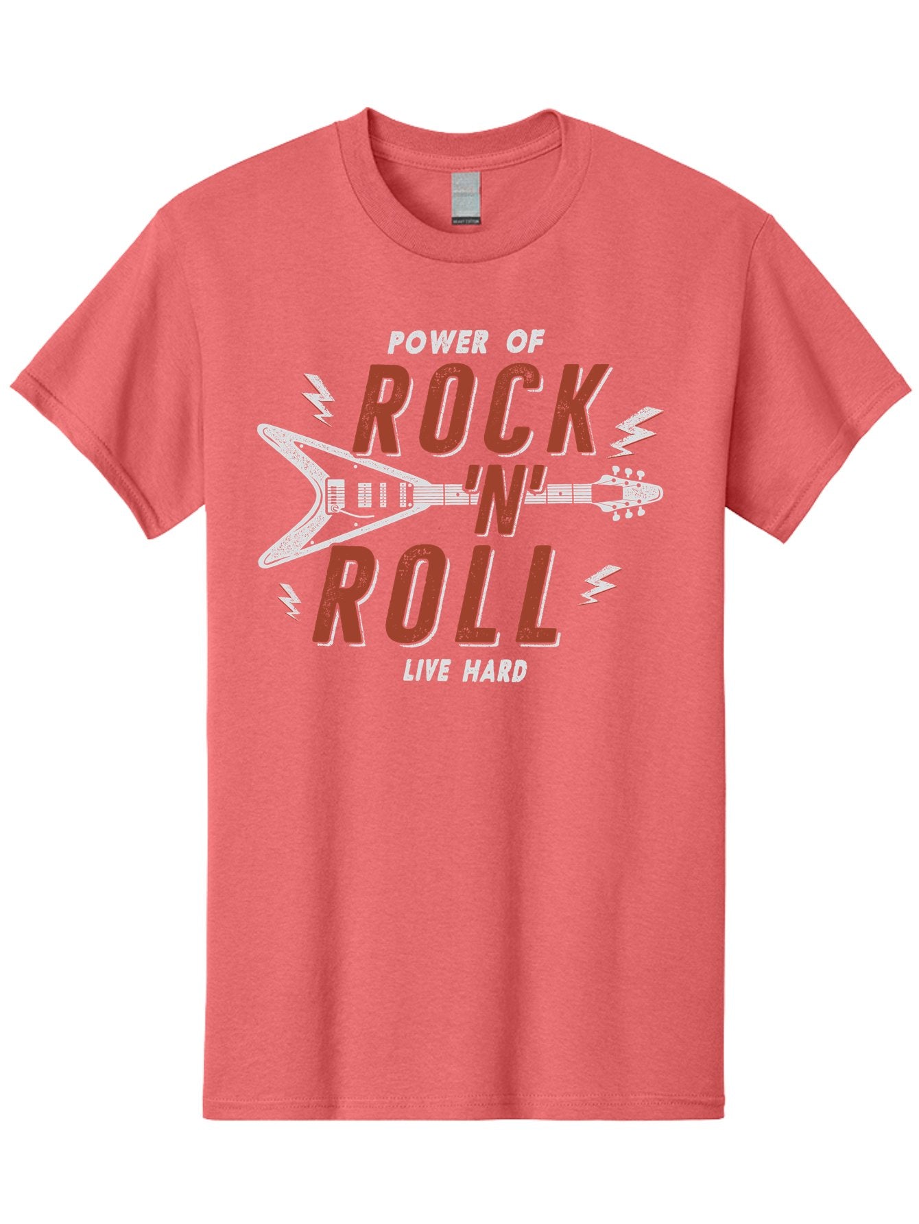 Power-Of-Rock-N-Roll Men'S Graphic Tee, 100% Cotton, Comfortable Casual Summer Wear, Machine Washable, Rock N Roll, Guitar Illustration, Power Of Music, Live Hard, Bold Typography, Energetic Design, Rock On, Musical Inspiration Aab953 4