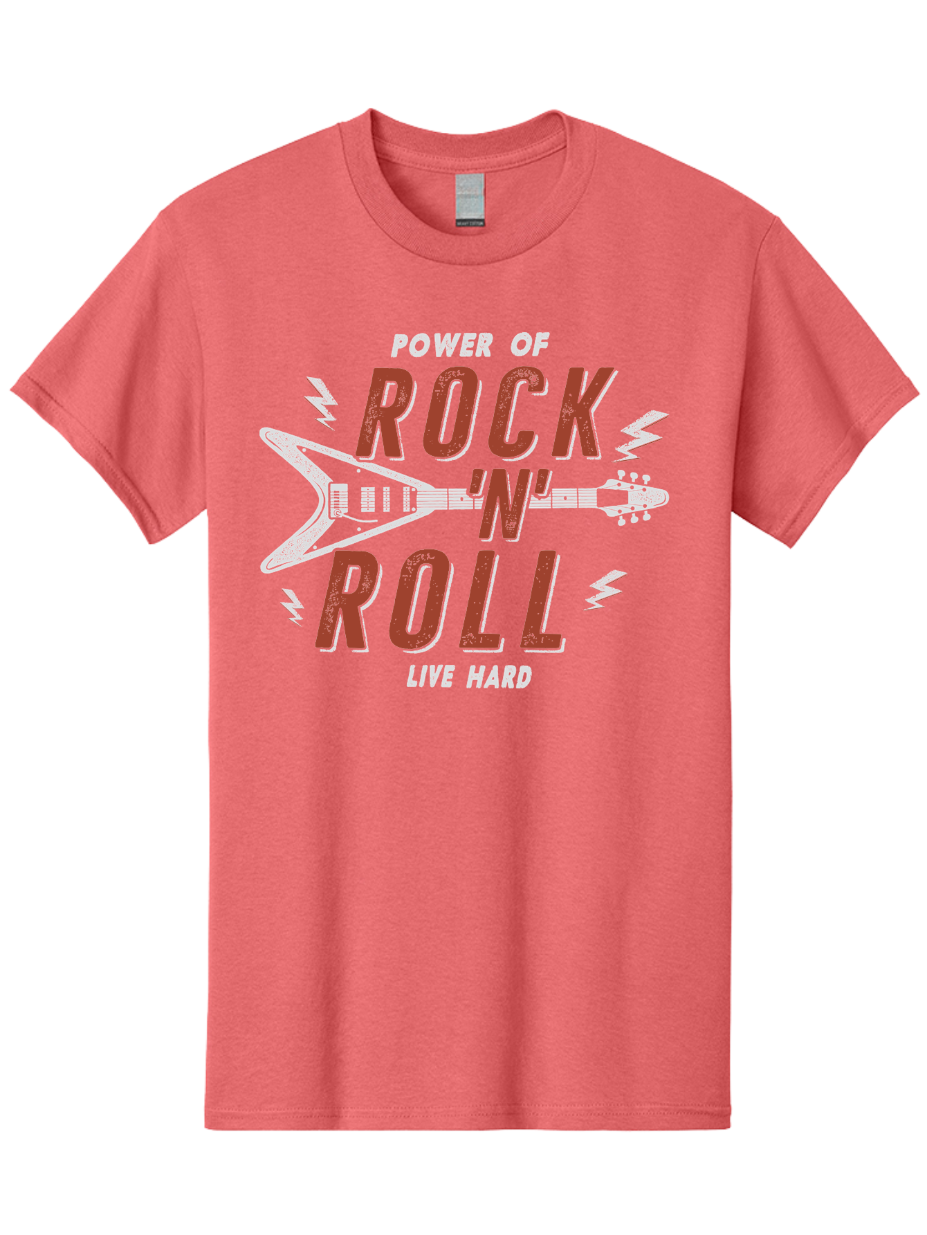Power-Of-Rock-N-Roll Men'S Graphic Tee, 100% Cotton, Comfortable Casual Summer Wear, Machine Washable, Rock N Roll, Guitar Illustration, Power Of Music, Live Hard, Bold Typography, Energetic Design, Rock On, Musical Inspiration Aab953 23