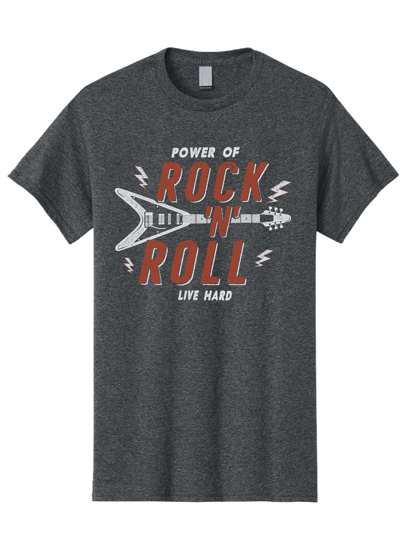 Power-Of-Rock-N-Roll Men'S Graphic Tee, 100% Cotton, Comfortable Casual Summer Wear, Machine Washable, Rock N Roll, Guitar Illustration, Power Of Music, Live Hard, Bold Typography, Energetic Design, Rock On, Musical Inspiration Aab953 9