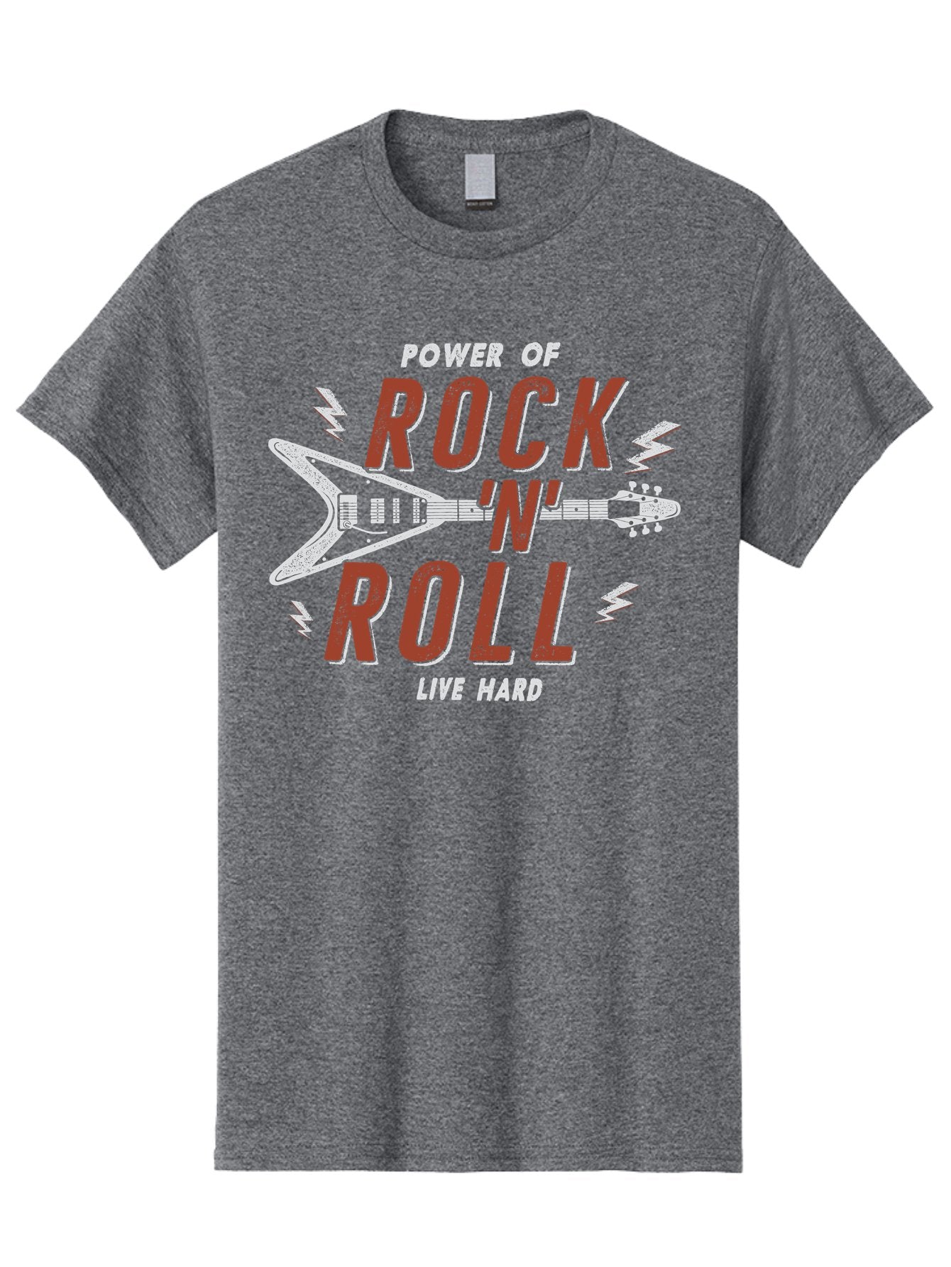 Power-Of-Rock-N-Roll Men'S Graphic Tee, 100% Cotton, Comfortable Casual Summer Wear, Machine Washable, Rock N Roll, Guitar Illustration, Power Of Music, Live Hard, Bold Typography, Energetic Design, Rock On, Musical Inspiration Aab953 12