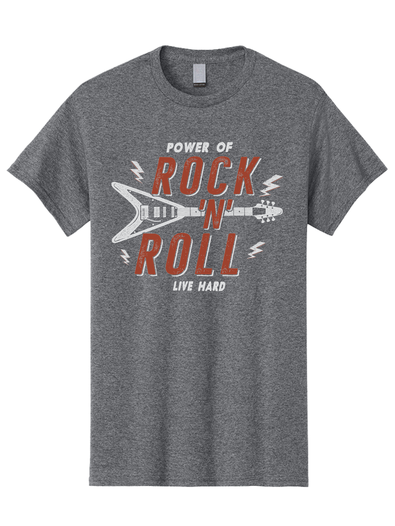 Power-Of-Rock-N-Roll Men'S Graphic Tee, 100% Cotton, Comfortable Casual Summer Wear, Machine Washable, Rock N Roll, Guitar Illustration, Power Of Music, Live Hard, Bold Typography, Energetic Design, Rock On, Musical Inspiration Aab953 5