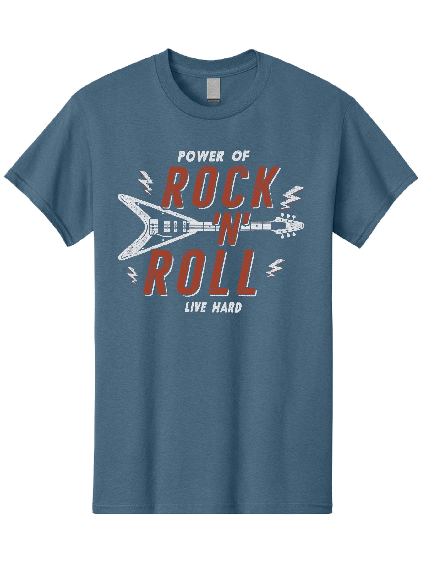 Power-Of-Rock-N-Roll Men'S Graphic Tee, 100% Cotton, Comfortable Casual Summer Wear, Machine Washable, Rock N Roll, Guitar Illustration, Power Of Music, Live Hard, Bold Typography, Energetic Design, Rock On, Musical Inspiration Aab953 11