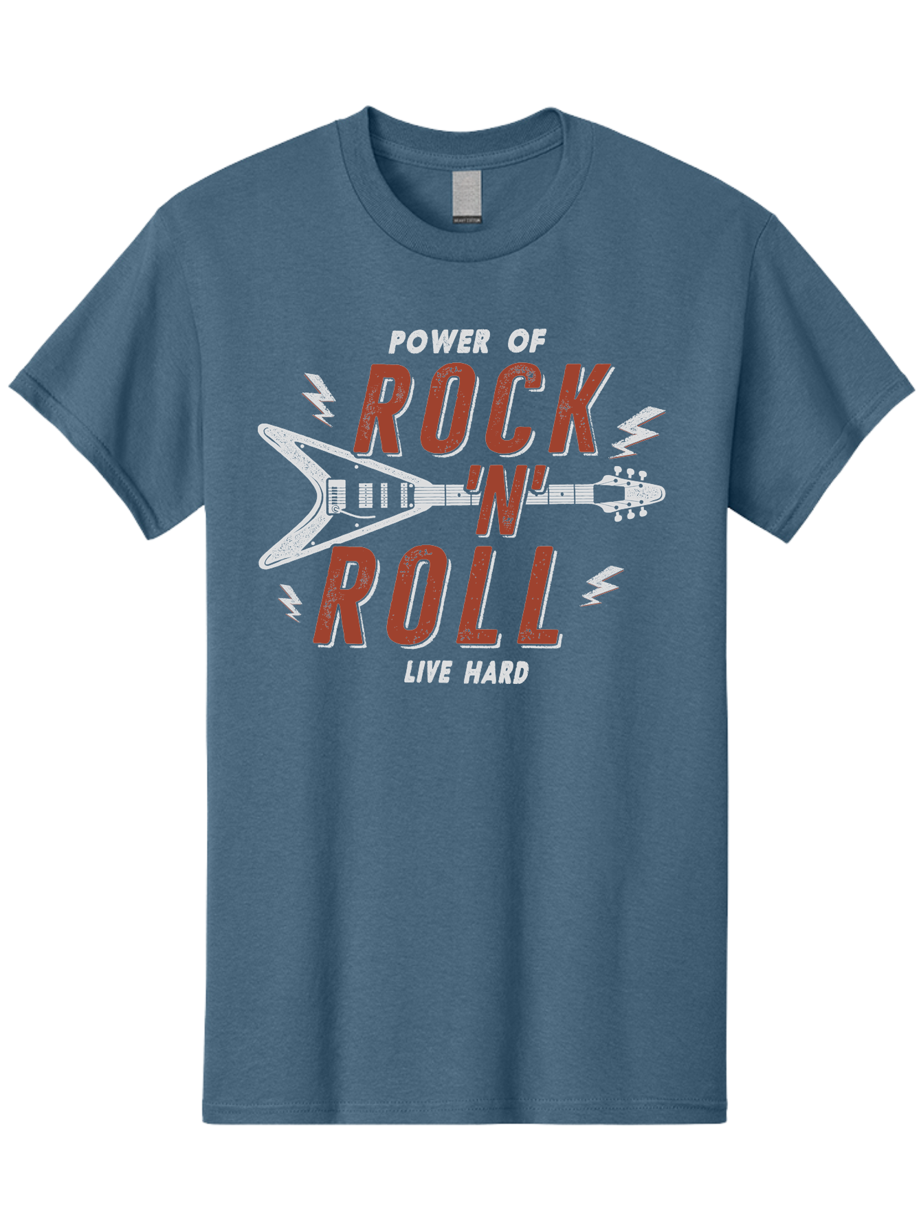 Power-Of-Rock-N-Roll Men'S Graphic Tee, 100% Cotton, Comfortable Casual Summer Wear, Machine Washable, Rock N Roll, Guitar Illustration, Power Of Music, Live Hard, Bold Typography, Energetic Design, Rock On, Musical Inspiration Aab953 7