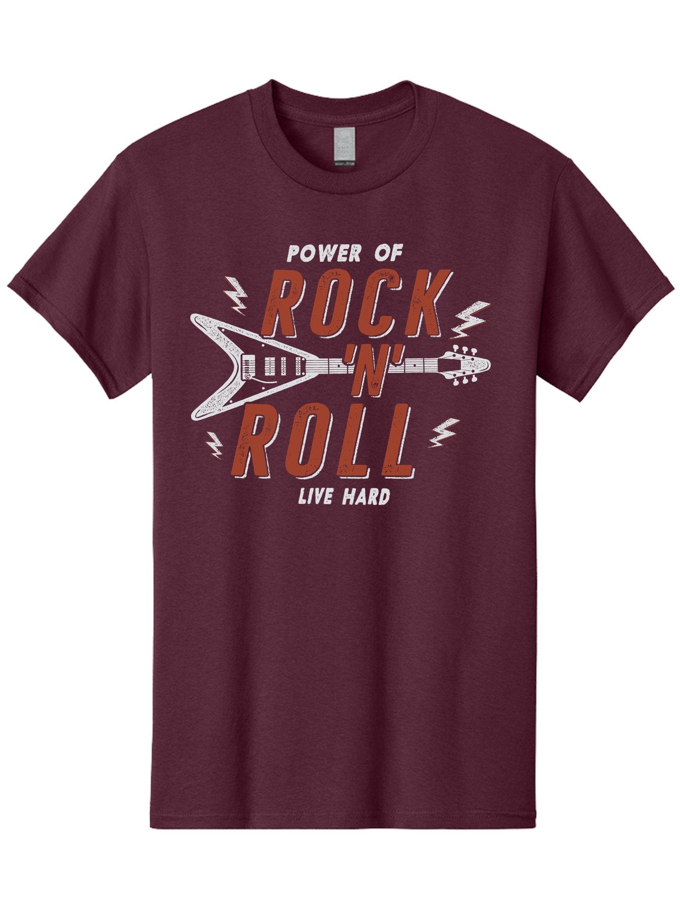 Power-Of-Rock-N-Roll Men'S Graphic Tee, 100% Cotton, Comfortable Casual Summer Wear, Machine Washable, Rock N Roll, Guitar Illustration, Power Of Music, Live Hard, Bold Typography, Energetic Design, Rock On, Musical Inspiration Aab953 8
