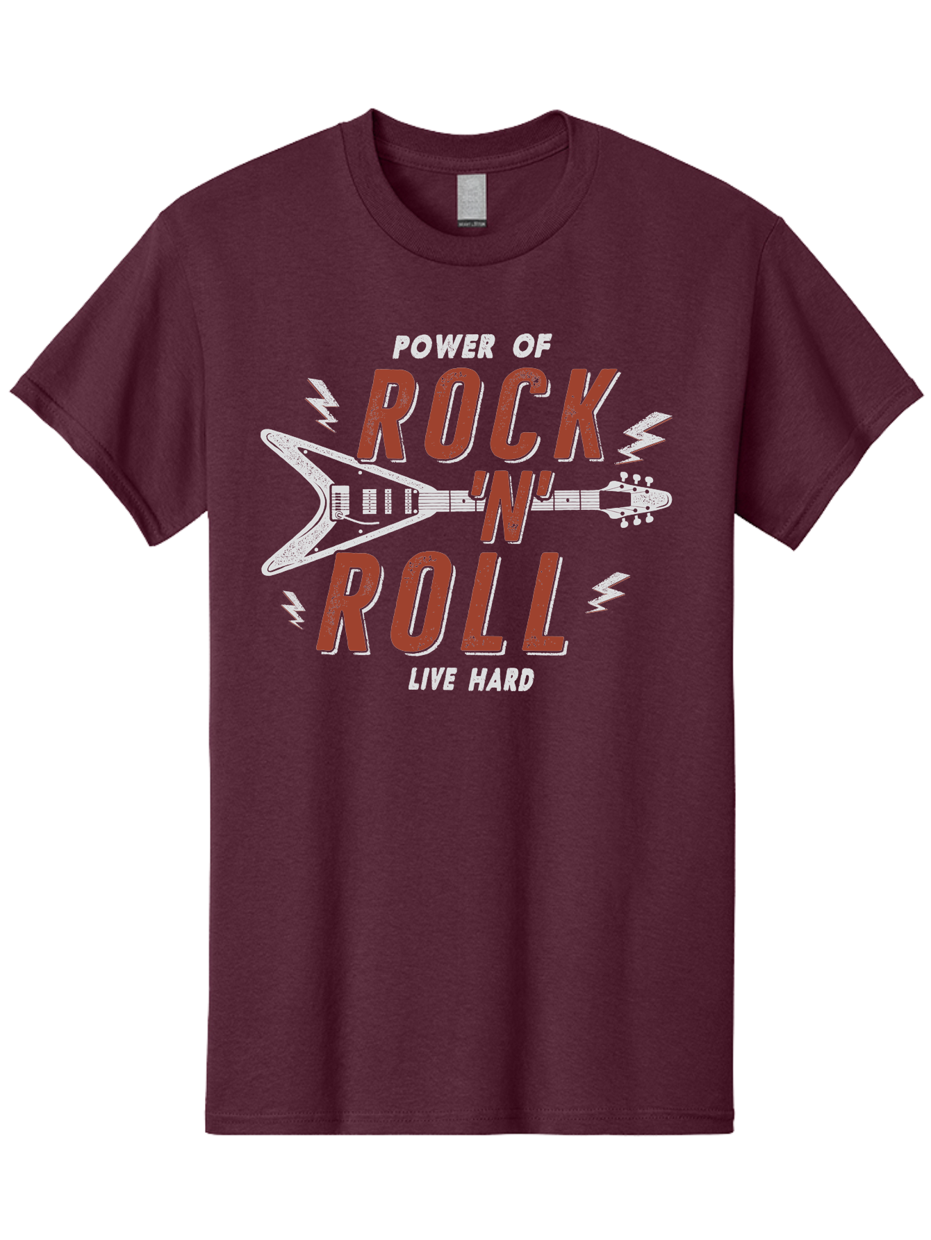 Power-Of-Rock-N-Roll Men'S Graphic Tee, 100% Cotton, Comfortable Casual Summer Wear, Machine Washable, Rock N Roll, Guitar Illustration, Power Of Music, Live Hard, Bold Typography, Energetic Design, Rock On, Musical Inspiration Aab953 11