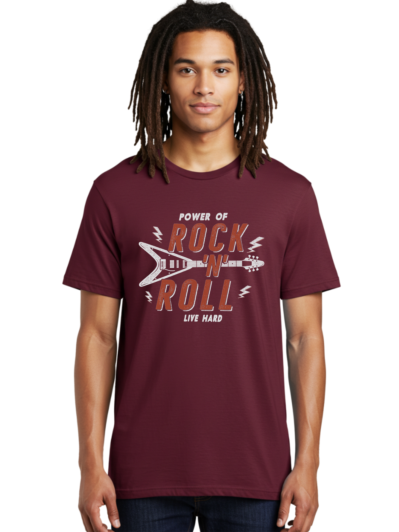 Power-Of-Rock-N-Roll Men'S Graphic Tee, 100% Cotton, Comfortable Casual Summer Wear, Machine Washable, Rock N Roll, Guitar Illustration, Power Of Music, Live Hard, Bold Typography, Energetic Design, Rock On, Musical Inspiration Aab953 12