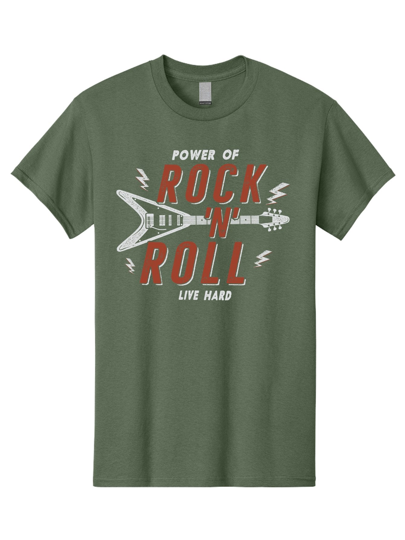 Power-Of-Rock-N-Roll Men'S Graphic Tee, 100% Cotton, Comfortable Casual Summer Wear, Machine Washable, Rock N Roll, Guitar Illustration, Power Of Music, Live Hard, Bold Typography, Energetic Design, Rock On, Musical Inspiration Aab953