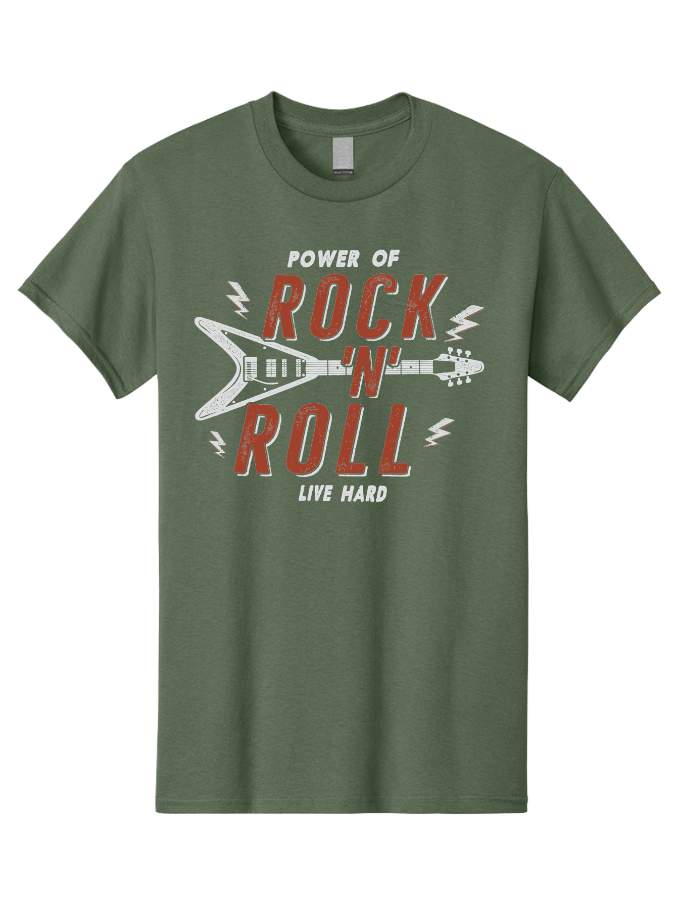 Power-Of-Rock-N-Roll Men'S Graphic Tee, 100% Cotton, Comfortable Casual Summer Wear, Machine Washable, Rock N Roll, Guitar Illustration, Power Of Music, Live Hard, Bold Typography, Energetic Design, Rock On, Musical Inspiration Aab953 19