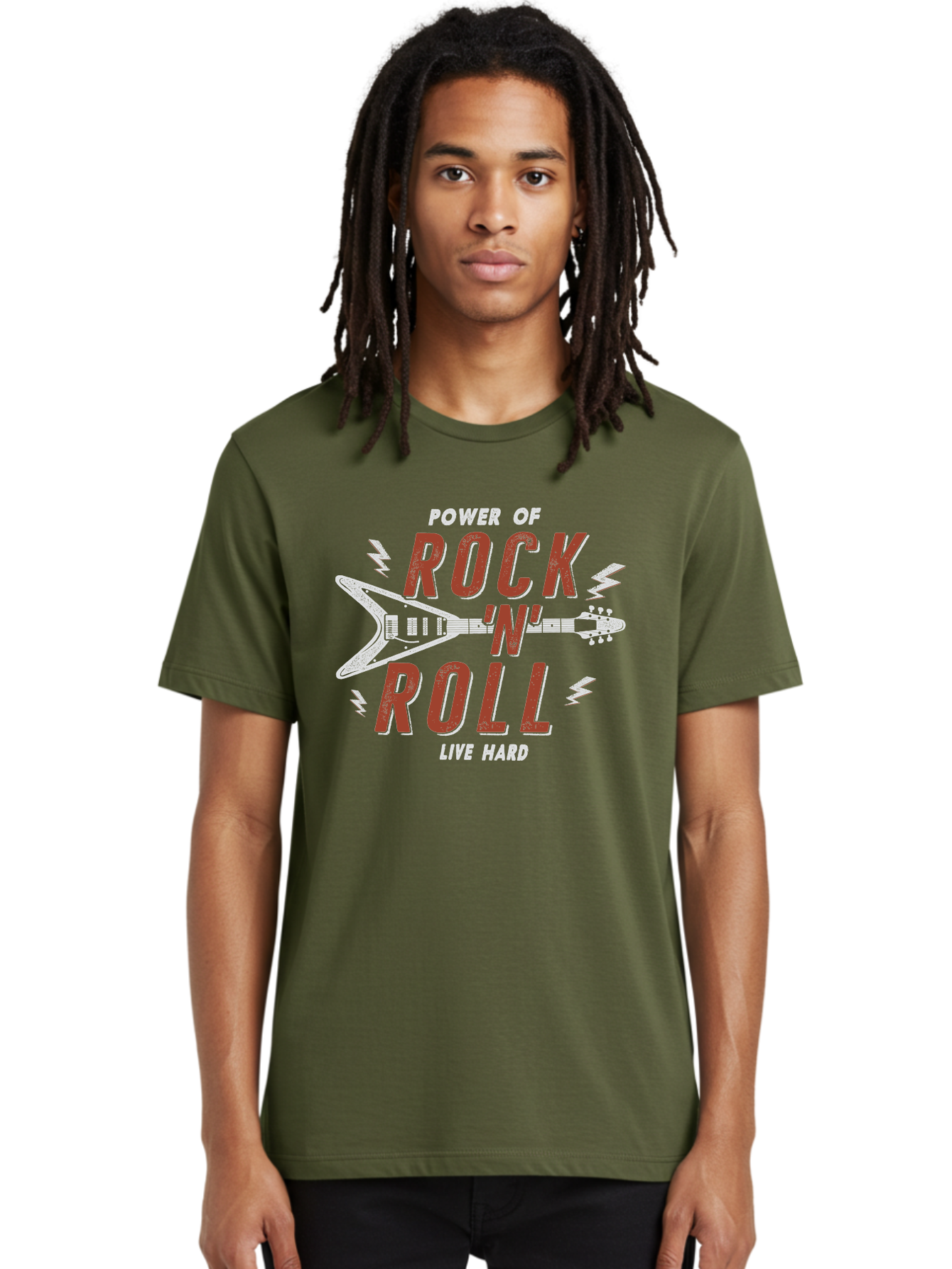 Power-Of-Rock-N-Roll Men'S Graphic Tee, 100% Cotton, Comfortable Casual Summer Wear, Machine Washable, Rock N Roll, Guitar Illustration, Power Of Music, Live Hard, Bold Typography, Energetic Design, Rock On, Musical Inspiration Aab953 20