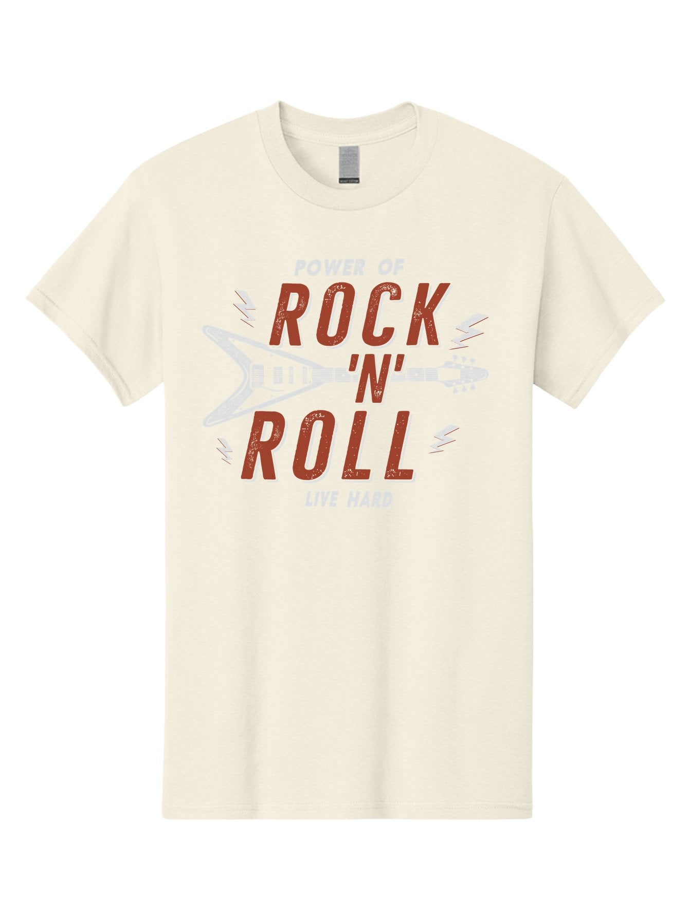 Power-Of-Rock-N-Roll Men'S Graphic Tee, 100% Cotton, Comfortable Casual Summer Wear, Machine Washable, Rock N Roll, Guitar Illustration, Power Of Music, Live Hard, Bold Typography, Energetic Design, Rock On, Musical Inspiration Aab953 3
