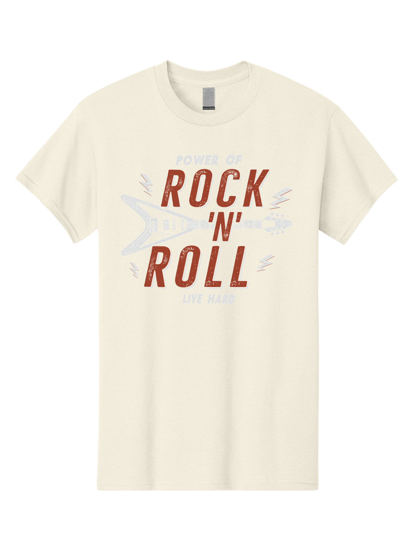 Power-Of-Rock-N-Roll Men'S Graphic Tee, 100% Cotton, Comfortable Casual Summer Wear, Machine Washable, Rock N Roll, Guitar Illustration, Power Of Music, Live Hard, Bold Typography, Energetic Design, Rock On, Musical Inspiration Aab953 17