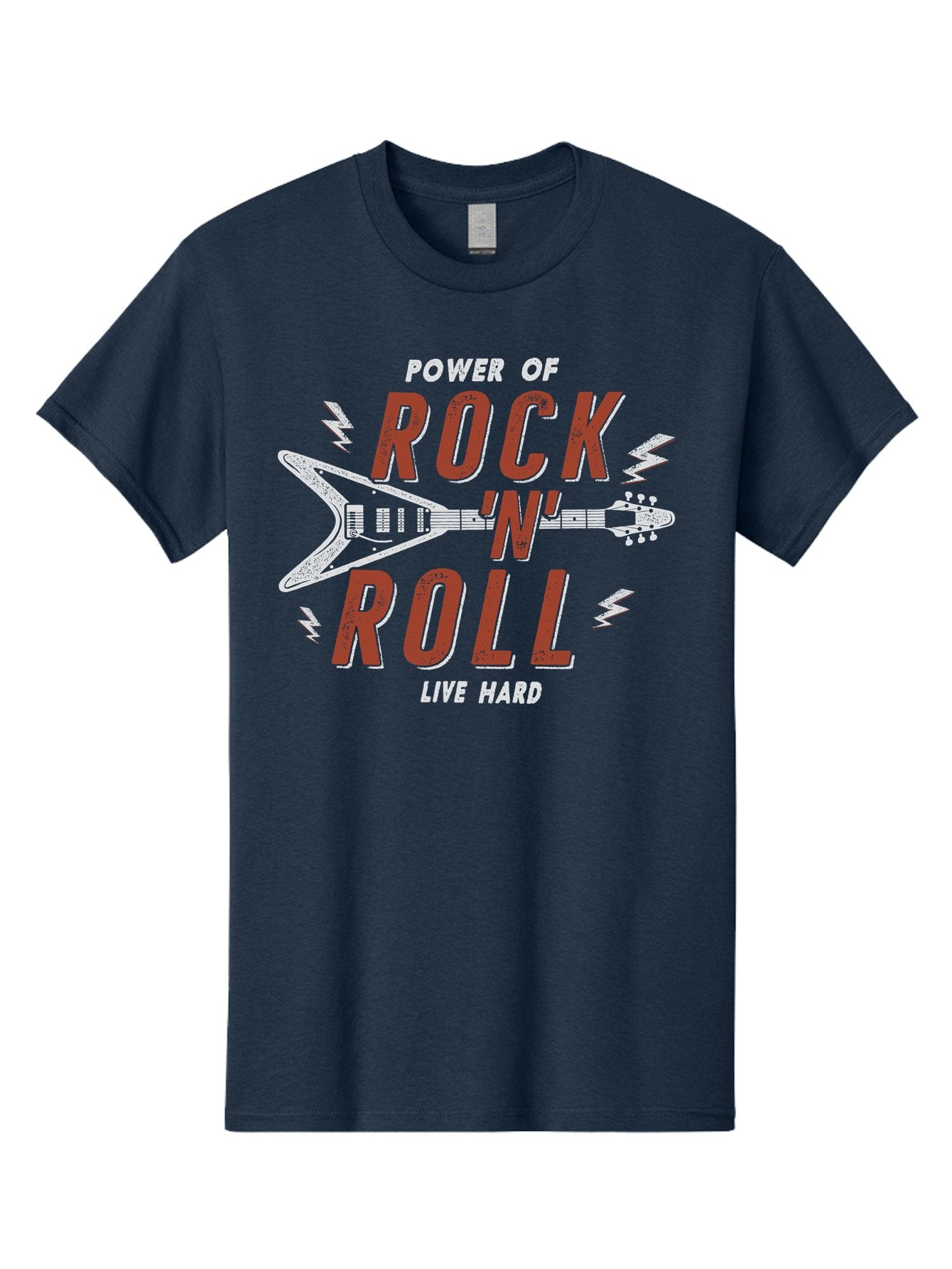 Power-Of-Rock-N-Roll Men'S Graphic Tee, 100% Cotton, Comfortable Casual Summer Wear, Machine Washable, Rock N Roll, Guitar Illustration, Power Of Music, Live Hard, Bold Typography, Energetic Design, Rock On, Musical Inspiration Aab953 10