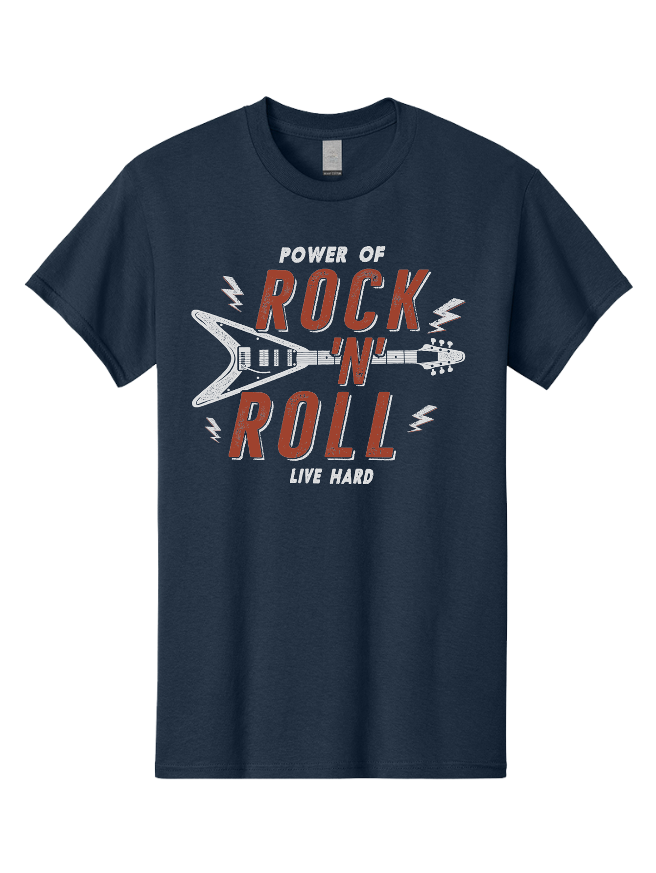 Power-Of-Rock-N-Roll Men'S Graphic Tee, 100% Cotton, Comfortable Casual Summer Wear, Machine Washable, Rock N Roll, Guitar Illustration, Power Of Music, Live Hard, Bold Typography, Energetic Design, Rock On, Musical Inspiration Aab953 27