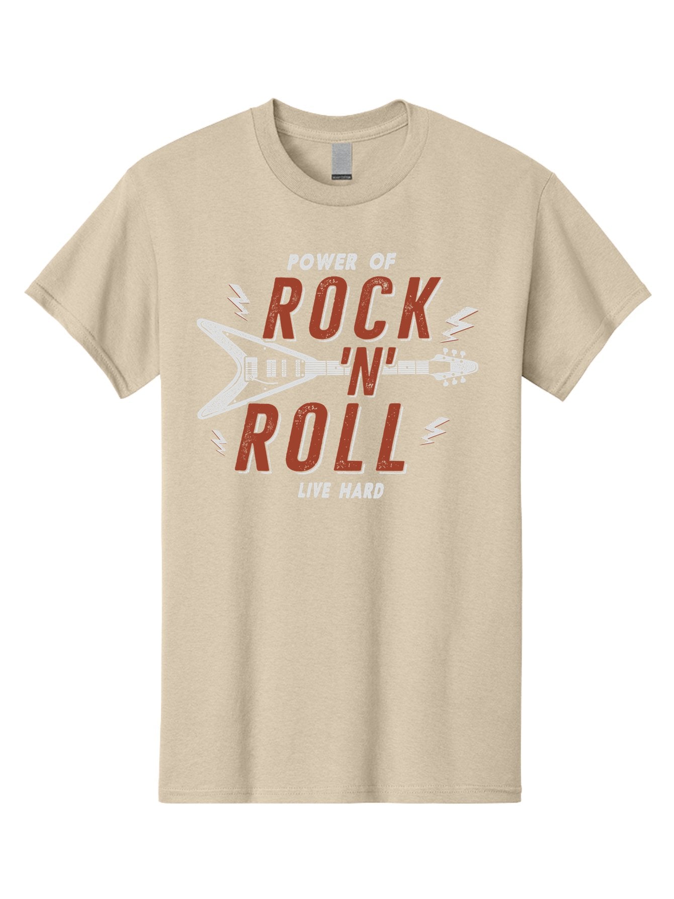 Power-Of-Rock-N-Roll Men'S Graphic Tee, 100% Cotton, Comfortable Casual Summer Wear, Machine Washable, Rock N Roll, Guitar Illustration, Power Of Music, Live Hard, Bold Typography, Energetic Design, Rock On, Musical Inspiration Aab953 14