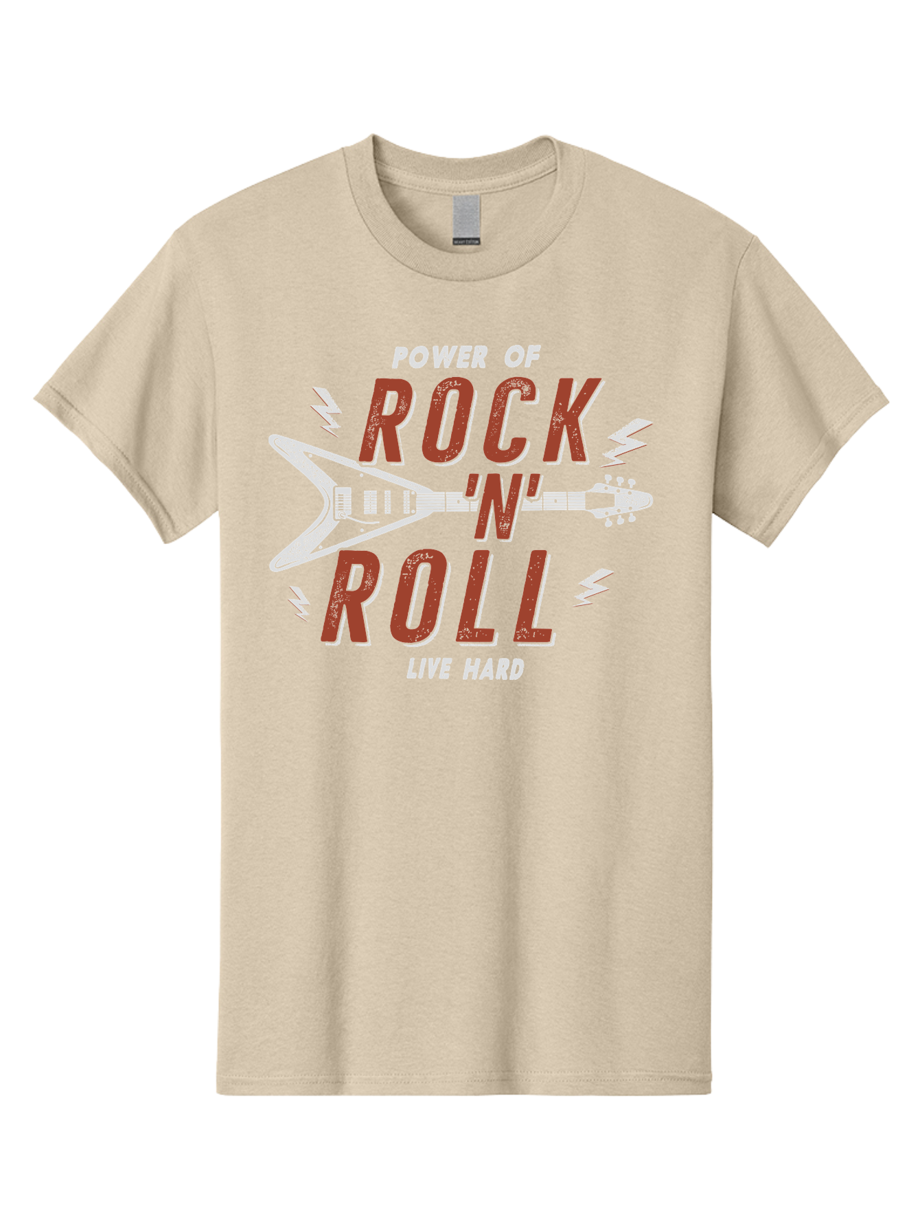 Power-Of-Rock-N-Roll Men'S Graphic Tee, 100% Cotton, Comfortable Casual Summer Wear, Machine Washable, Rock N Roll, Guitar Illustration, Power Of Music, Live Hard, Bold Typography, Energetic Design, Rock On, Musical Inspiration Aab953 3