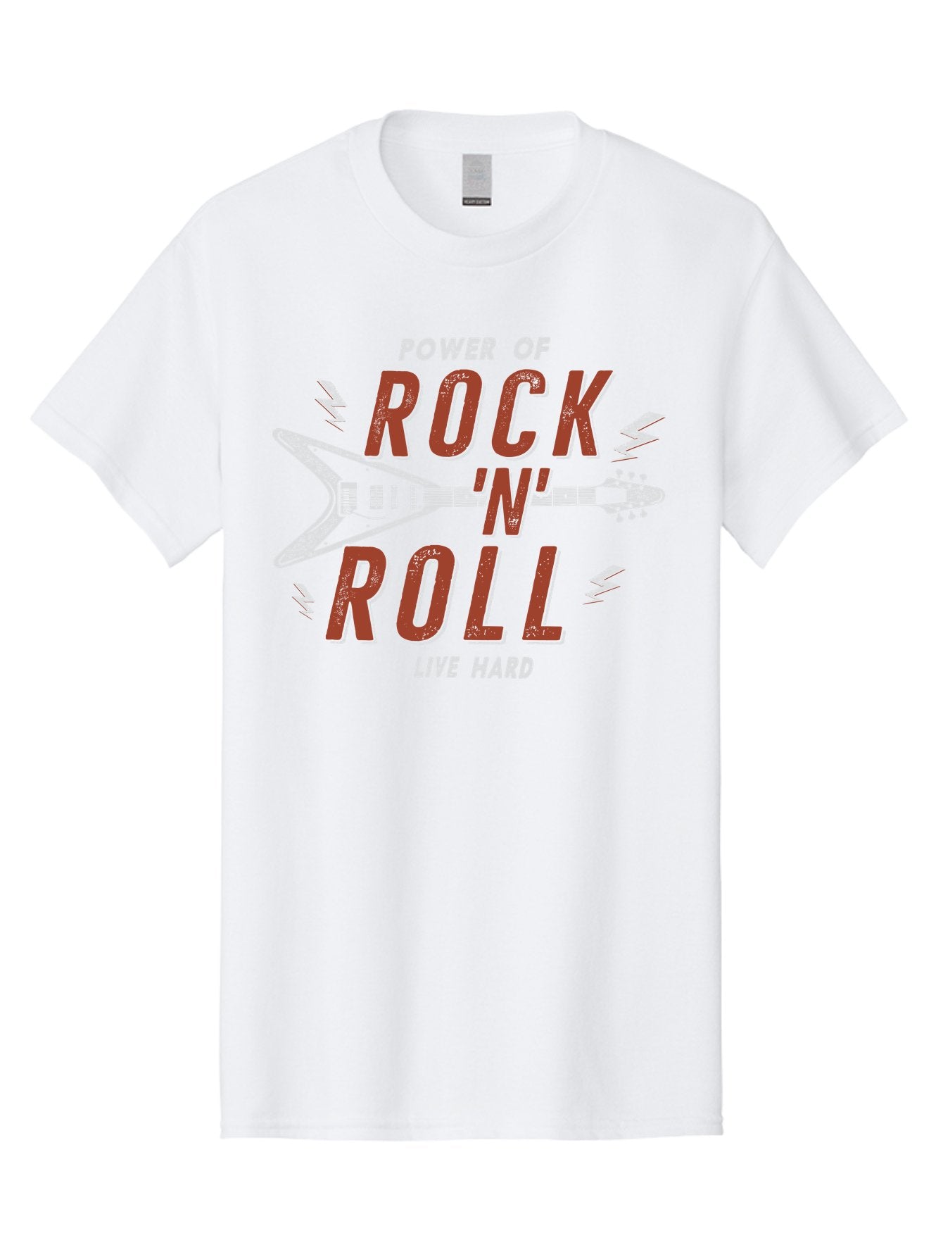 Power-Of-Rock-N-Roll Men'S Graphic Tee, 100% Cotton, Comfortable Casual Summer Wear, Machine Washable, Rock N Roll, Guitar Illustration, Power Of Music, Live Hard, Bold Typography, Energetic Design, Rock On, Musical Inspiration Aab953 13