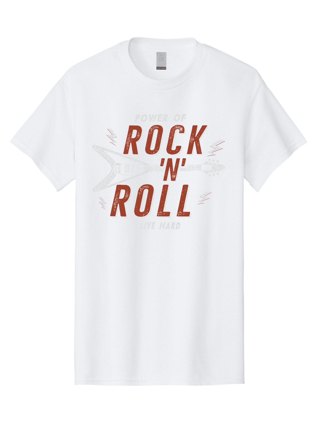 Power-Of-Rock-N-Roll Men'S Graphic Tee, 100% Cotton, Comfortable Casual Summer Wear, Machine Washable, Rock N Roll, Guitar Illustration, Power Of Music, Live Hard, Bold Typography, Energetic Design, Rock On, Musical Inspiration Aab953 29