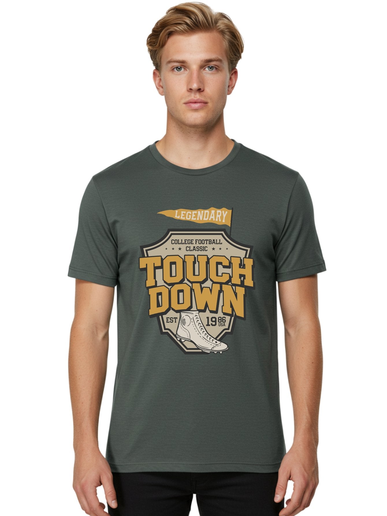 Touch-Down Men'S Graphic Tee, 100% Cotton, Comfortable Casual Summer Wear, Machine Washable, College Football, Touchdown, Classic Football, Legendary Sports, 1986 Usa, Football Cleats, Vintage Football Aab954 17