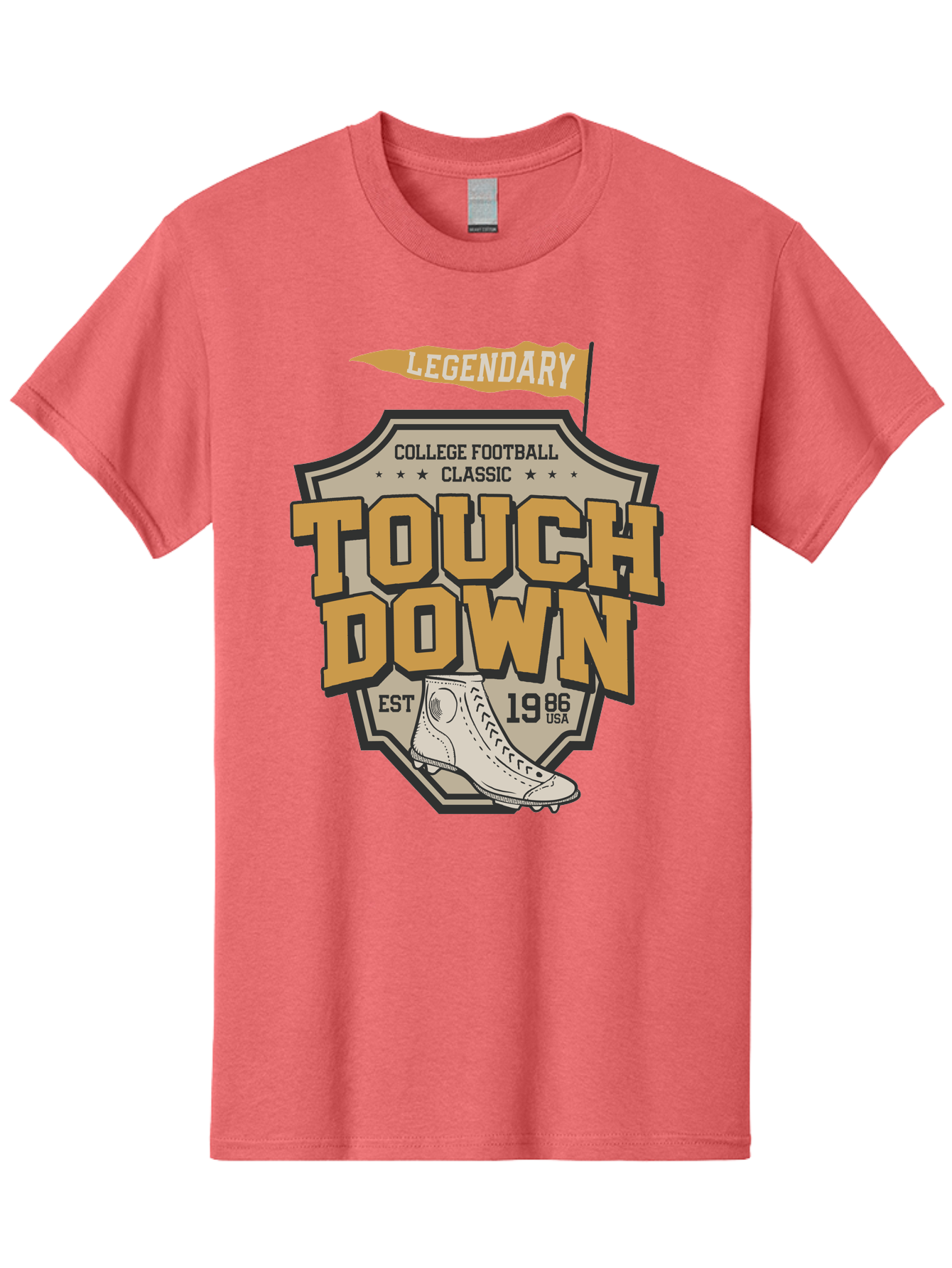 Touch-Down Men'S Graphic Tee, 100% Cotton, Comfortable Casual Summer Wear, Machine Washable, College Football, Touchdown, Classic Football, Legendary Sports, 1986 Usa, Football Cleats, Vintage Football Aab954 15