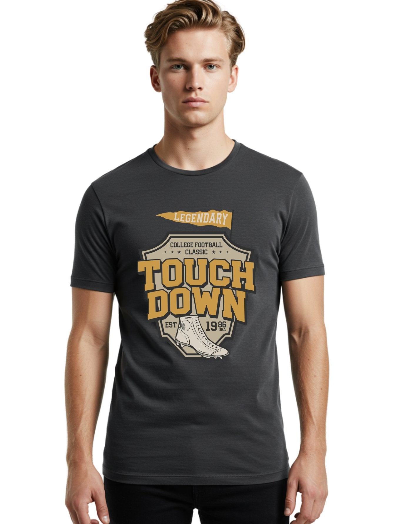 Touch-Down Men'S Graphic Tee, 100% Cotton, Comfortable Casual Summer Wear, Machine Washable, College Football, Touchdown, Classic Football, Legendary Sports, 1986 Usa, Football Cleats, Vintage Football Aab954 16