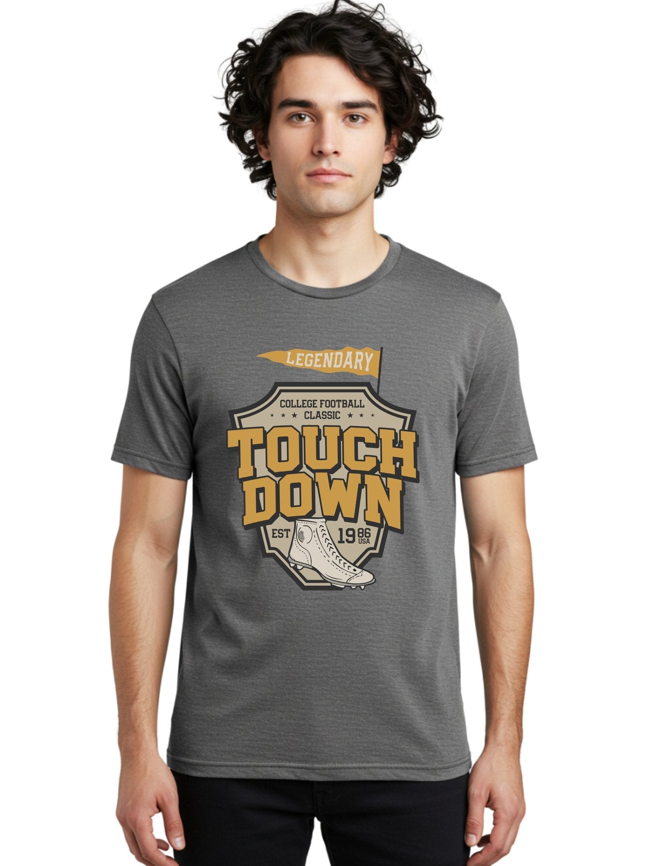 Touch-Down Men'S Graphic Tee, 100% Cotton, Comfortable Casual Summer Wear, Machine Washable, College Football, Touchdown, Classic Football, Legendary Sports, 1986 Usa, Football Cleats, Vintage Football Aab954 30