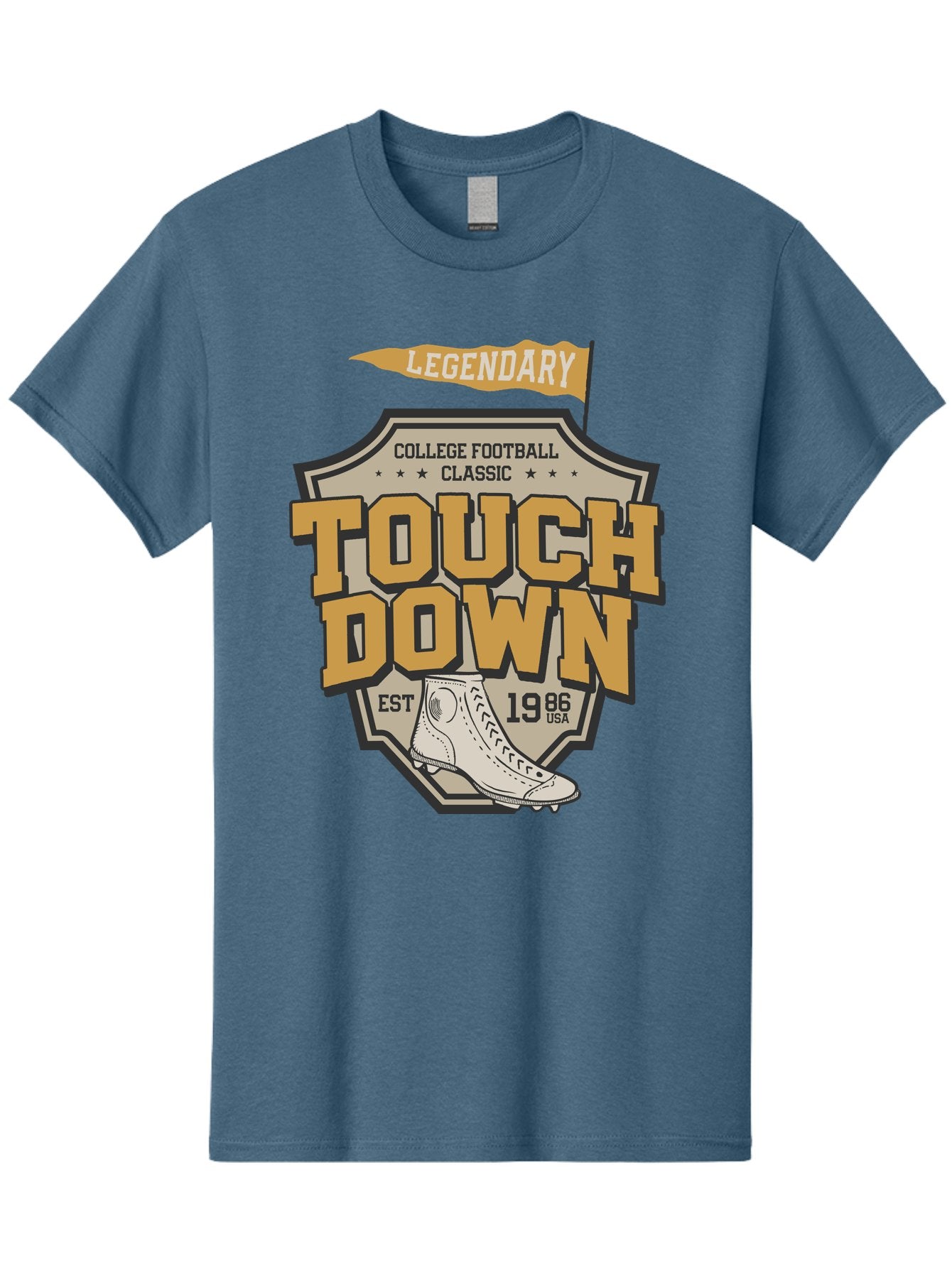 Touch-Down Men'S Graphic Tee, 100% Cotton, Comfortable Casual Summer Wear, Machine Washable, College Football, Touchdown, Classic Football, Legendary Sports, 1986 Usa, Football Cleats, Vintage Football Aab954