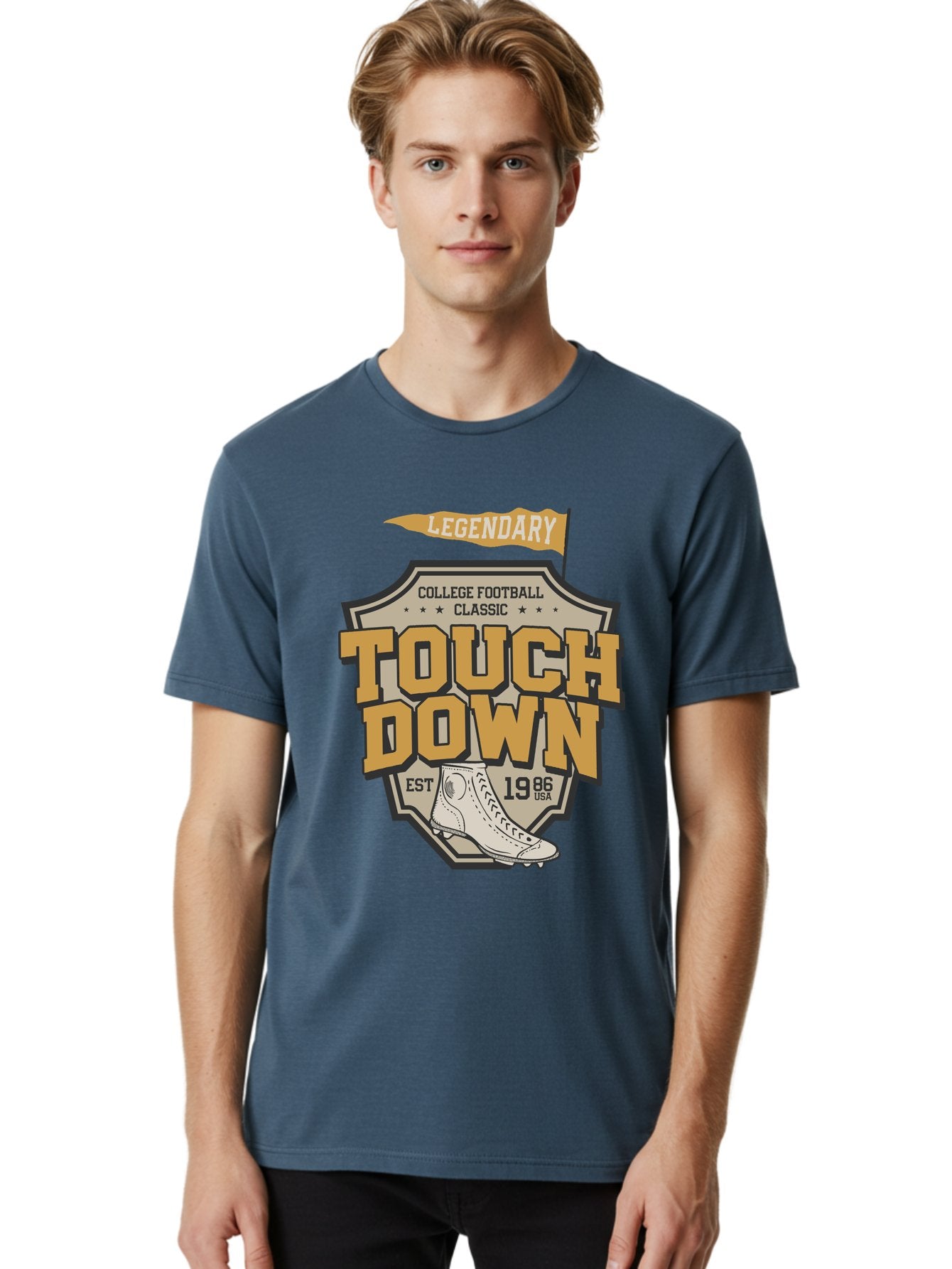Touch-Down Men'S Graphic Tee, 100% Cotton, Comfortable Casual Summer Wear, Machine Washable, College Football, Touchdown, Classic Football, Legendary Sports, 1986 Usa, Football Cleats, Vintage Football Aab954 21