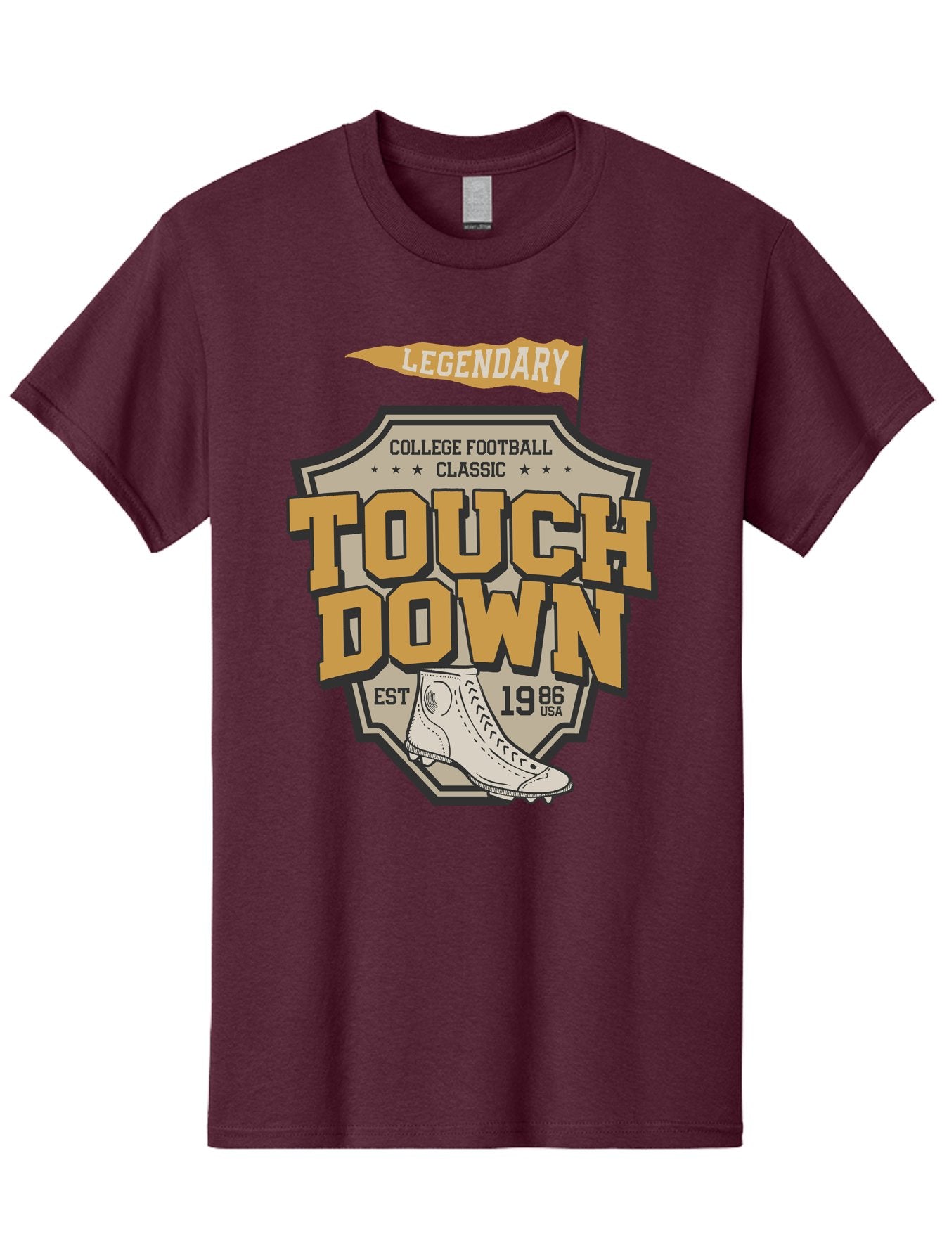 Touch-Down Men'S Graphic Tee, 100% Cotton, Comfortable Casual Summer Wear, Machine Washable, College Football, Touchdown, Classic Football, Legendary Sports, 1986 Usa, Football Cleats, Vintage Football Aab954 13