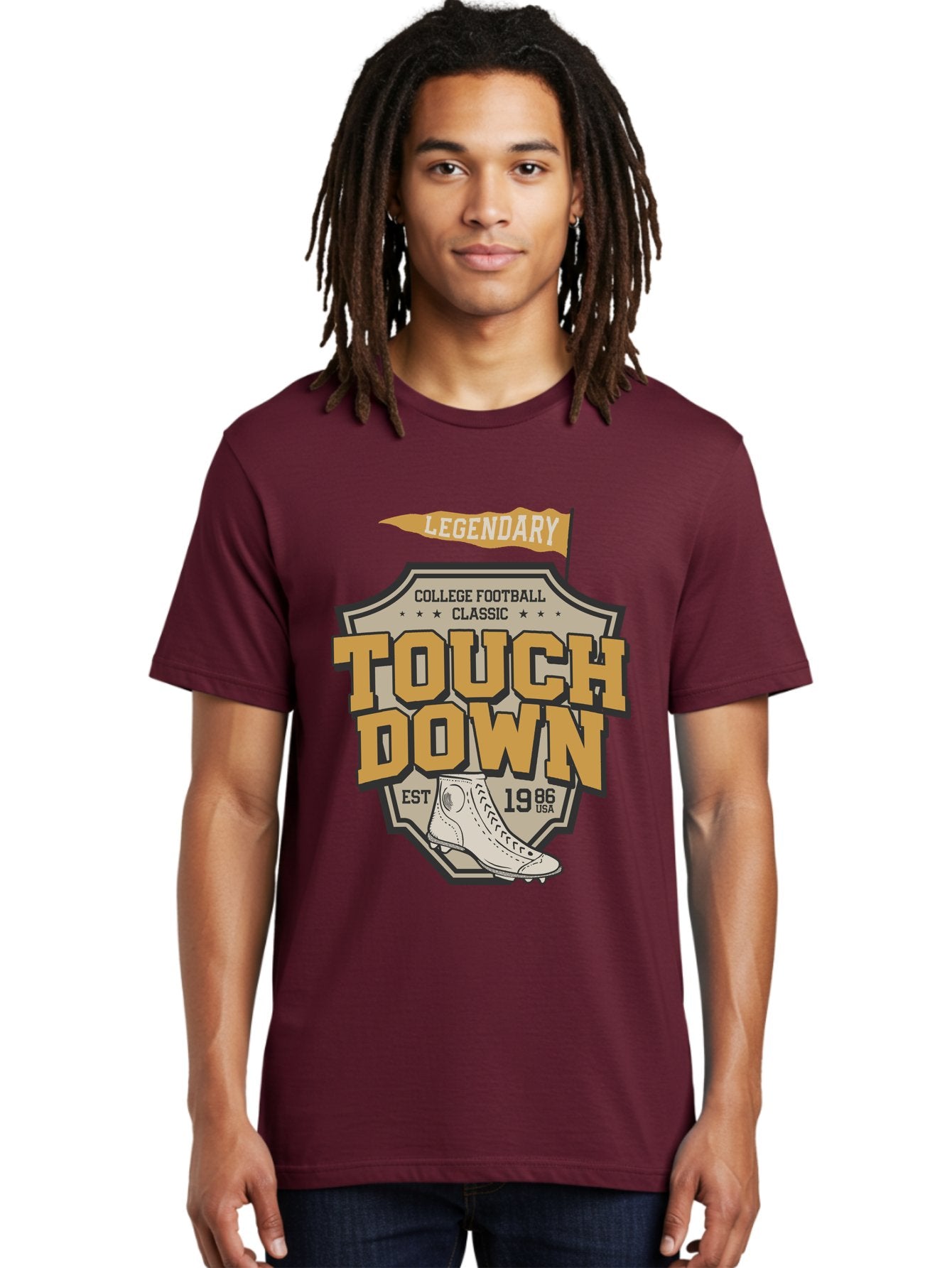 Touch-Down Men'S Graphic Tee, 100% Cotton, Comfortable Casual Summer Wear, Machine Washable, College Football, Touchdown, Classic Football, Legendary Sports, 1986 Usa, Football Cleats, Vintage Football Aab954 20