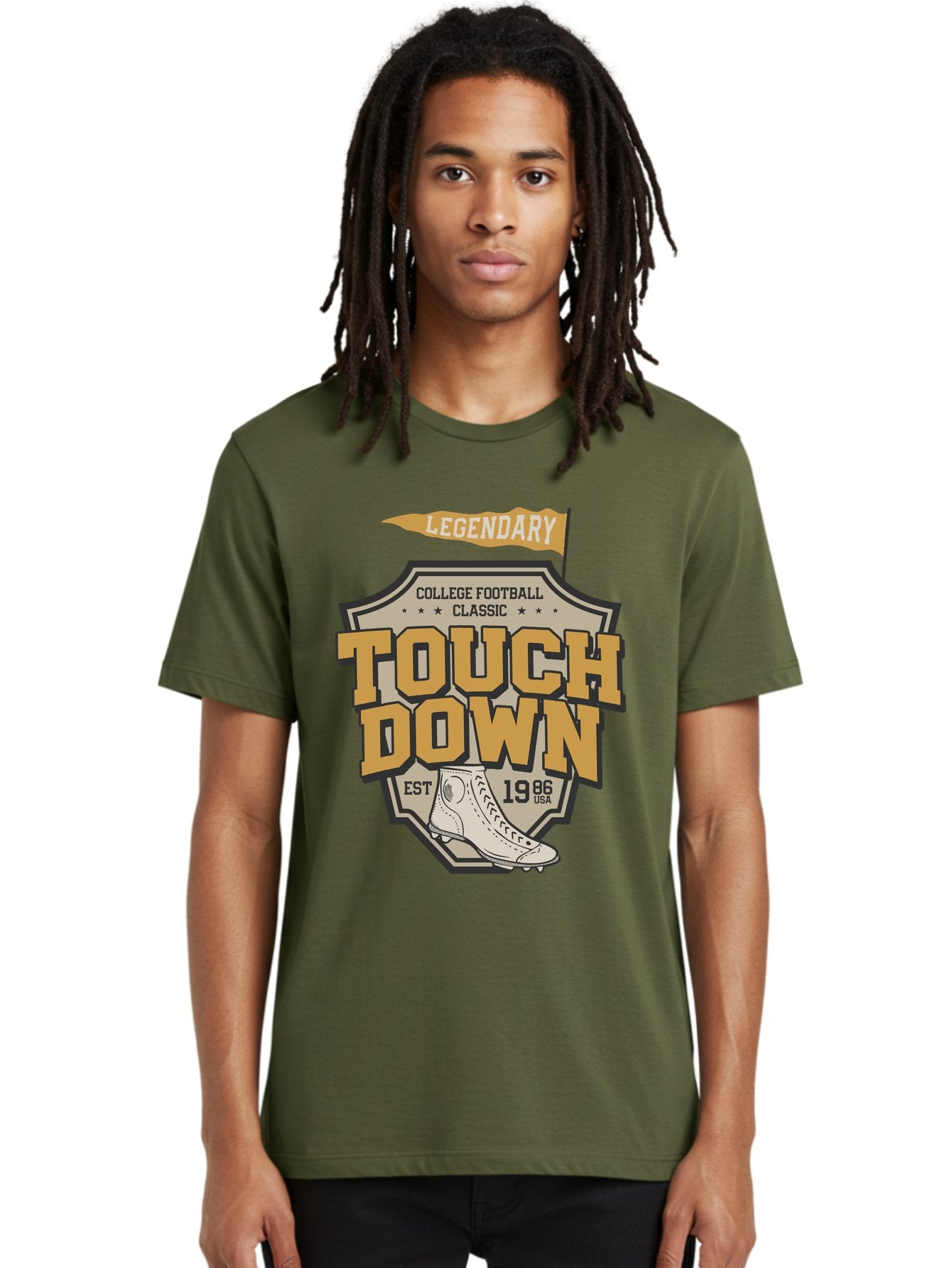 Touch-Down Men'S Graphic Tee, 100% Cotton, Comfortable Casual Summer Wear, Machine Washable, College Football, Touchdown, Classic Football, Legendary Sports, 1986 Usa, Football Cleats, Vintage Football Aab954 24