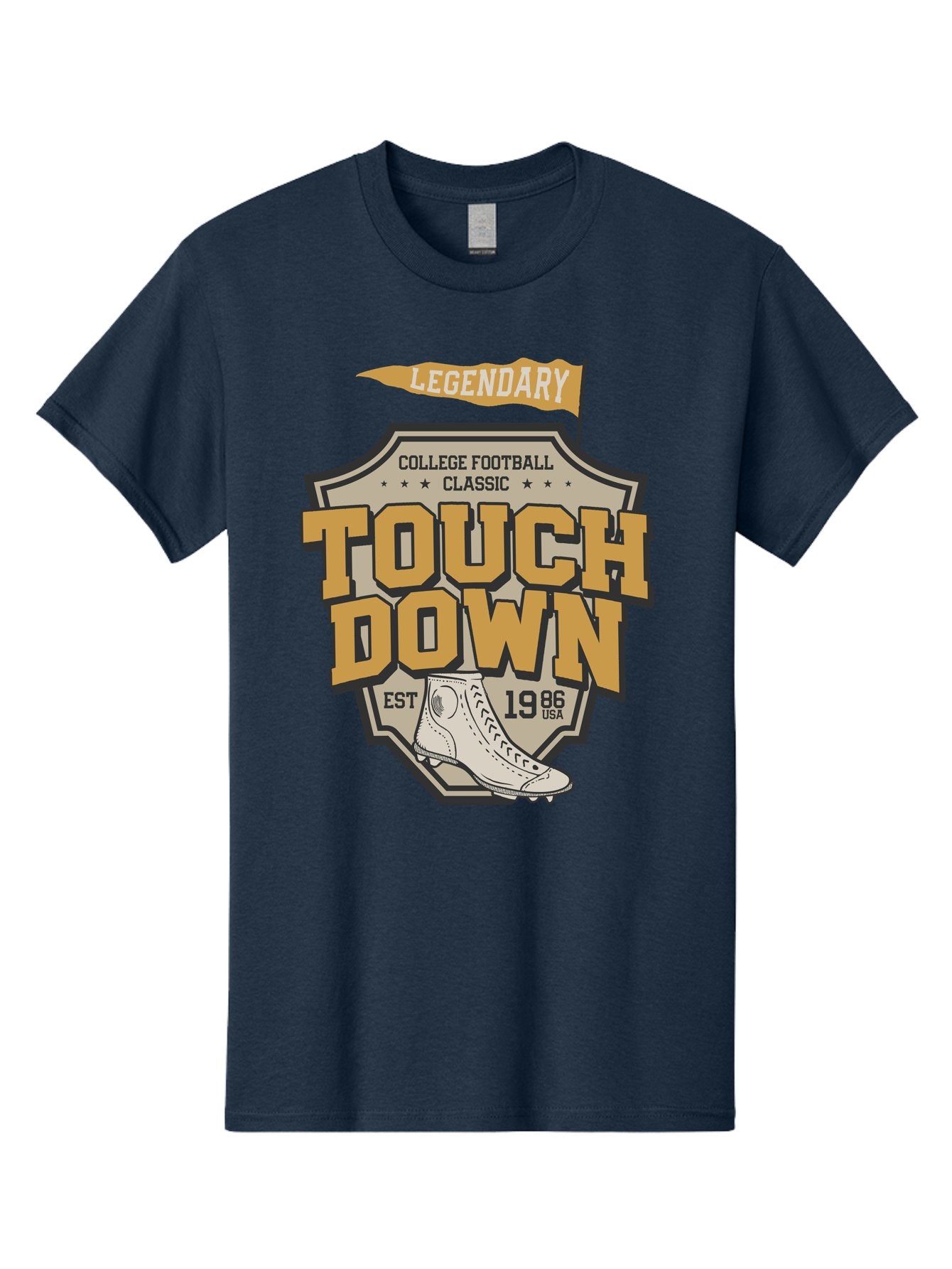 Touch-Down Men'S Graphic Tee, 100% Cotton, Comfortable Casual Summer Wear, Machine Washable, College Football, Touchdown, Classic Football, Legendary Sports, 1986 Usa, Football Cleats, Vintage Football Aab954 9