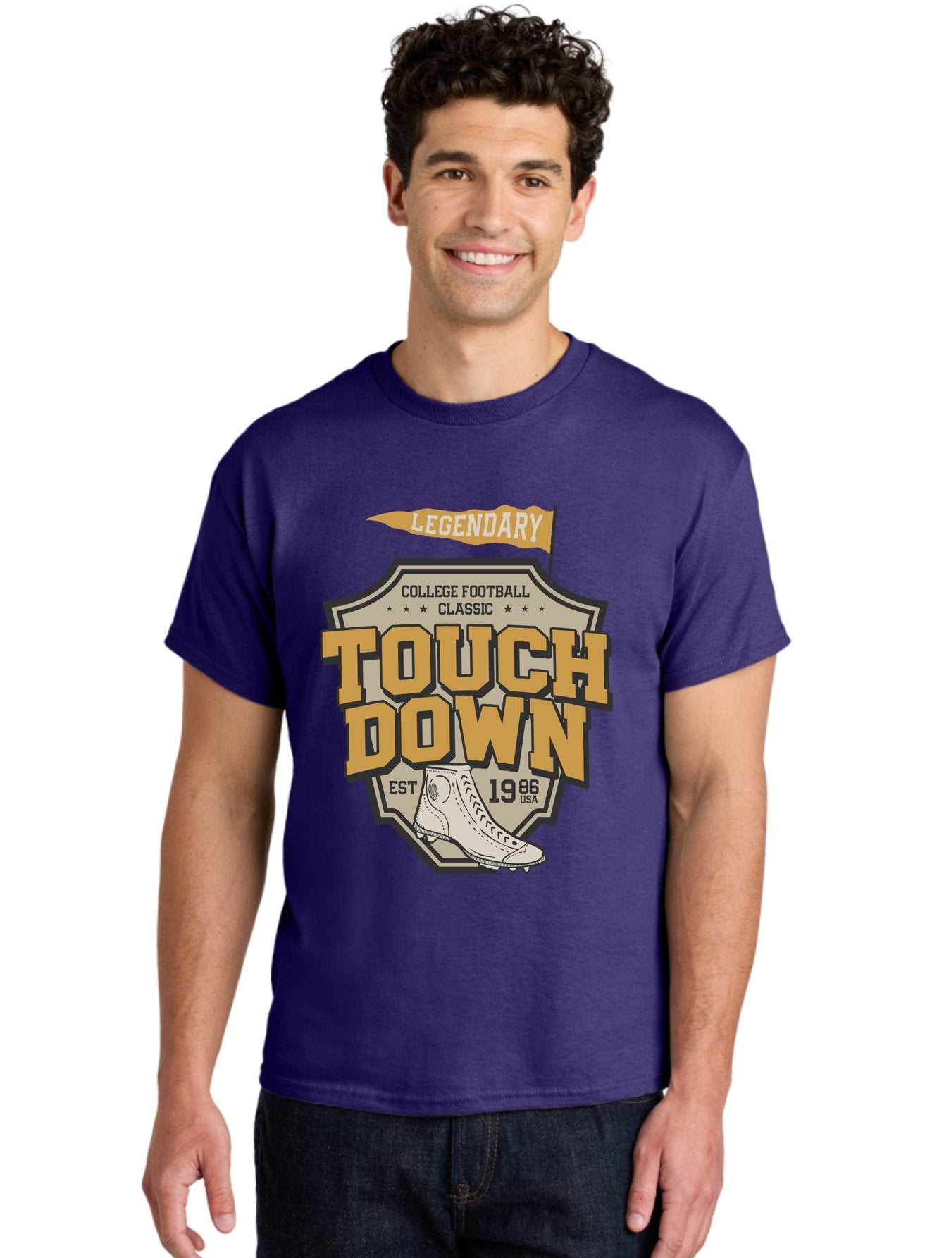 Touch-Down Men'S Graphic Tee, 100% Cotton, Comfortable Casual Summer Wear, Machine Washable, College Football, Touchdown, Classic Football, Legendary Sports, 1986 Usa, Football Cleats, Vintage Football Aab954 18