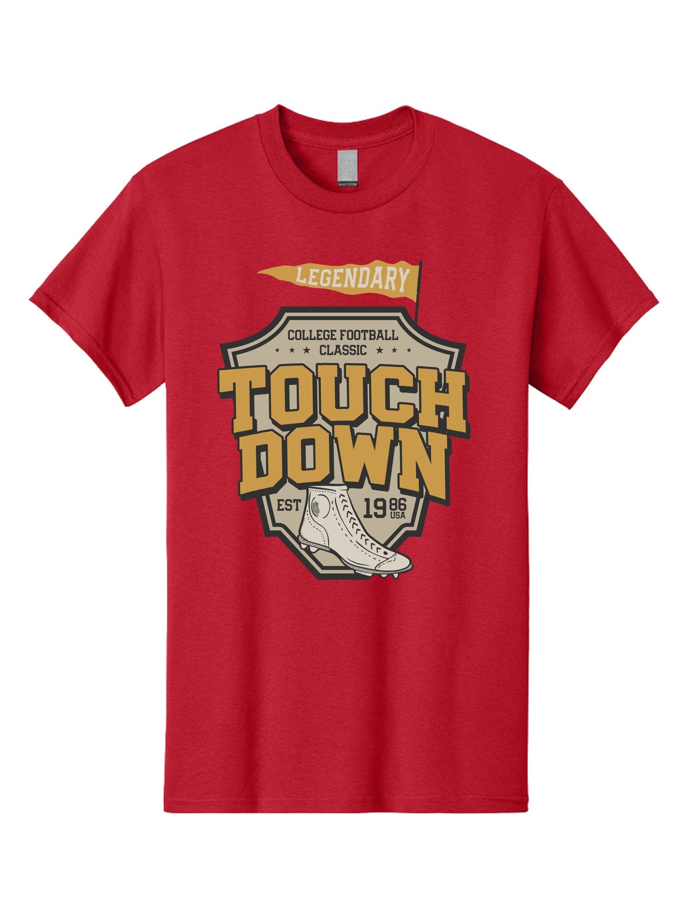 Touch-Down Men'S Graphic Tee, 100% Cotton, Comfortable Casual Summer Wear, Machine Washable, College Football, Touchdown, Classic Football, Legendary Sports, 1986 Usa, Football Cleats, Vintage Football Aab954 8