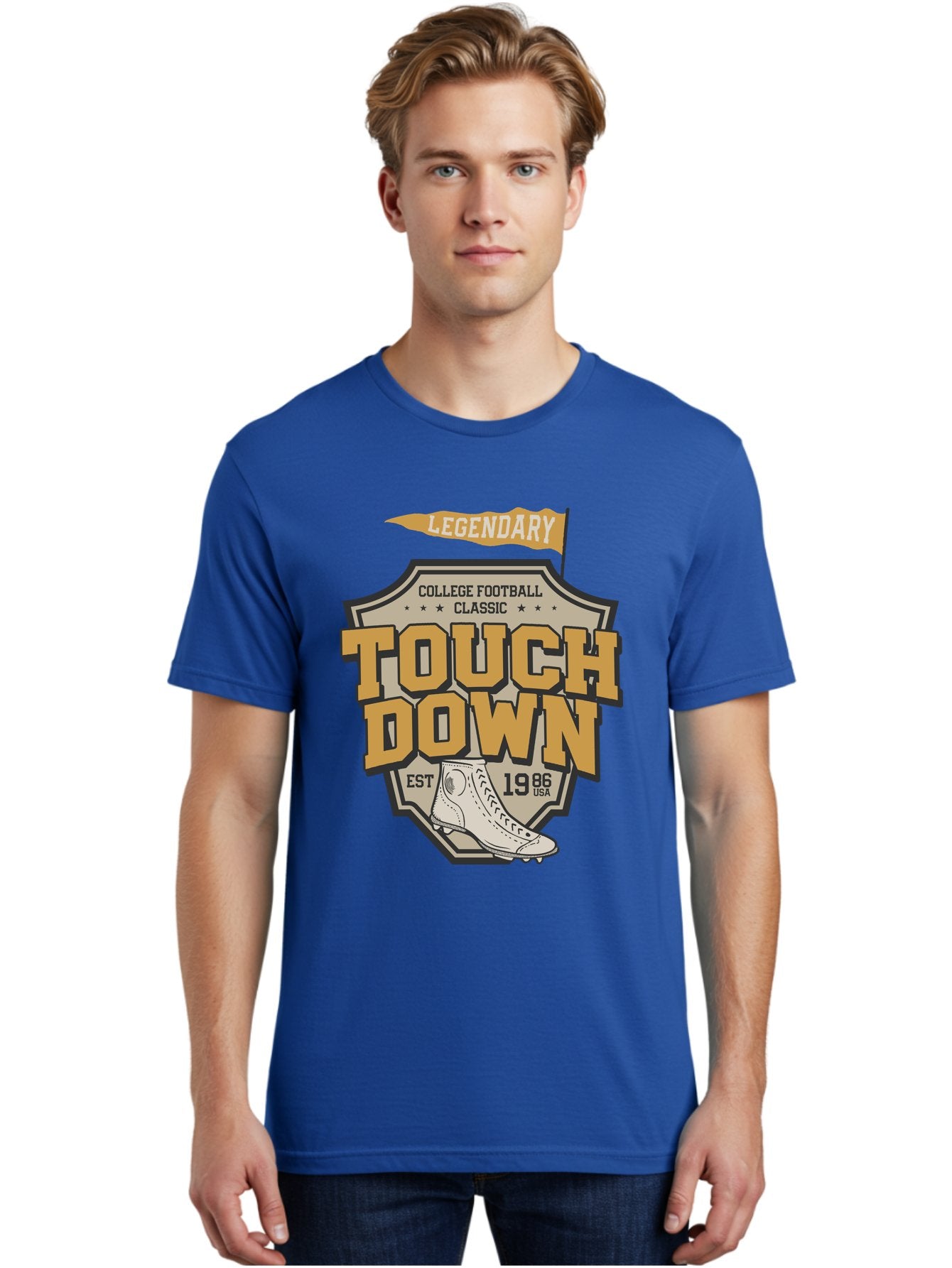 Touch-Down Men'S Graphic Tee, 100% Cotton, Comfortable Casual Summer Wear, Machine Washable, College Football, Touchdown, Classic Football, Legendary Sports, 1986 Usa, Football Cleats, Vintage Football Aab954 22