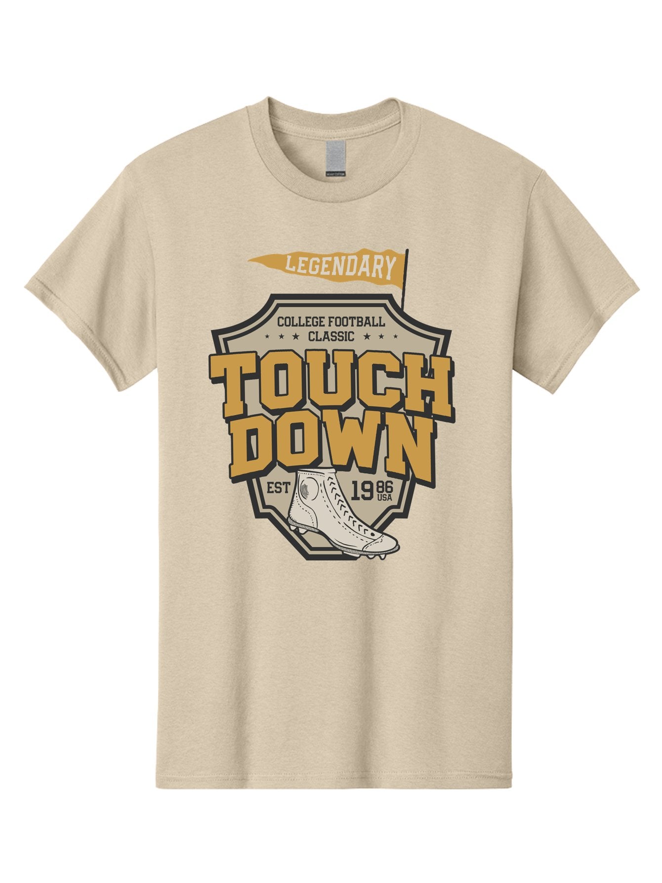 Touch-Down Men'S Graphic Tee, 100% Cotton, Comfortable Casual Summer Wear, Machine Washable, College Football, Touchdown, Classic Football, Legendary Sports, 1986 Usa, Football Cleats, Vintage Football Aab954 11