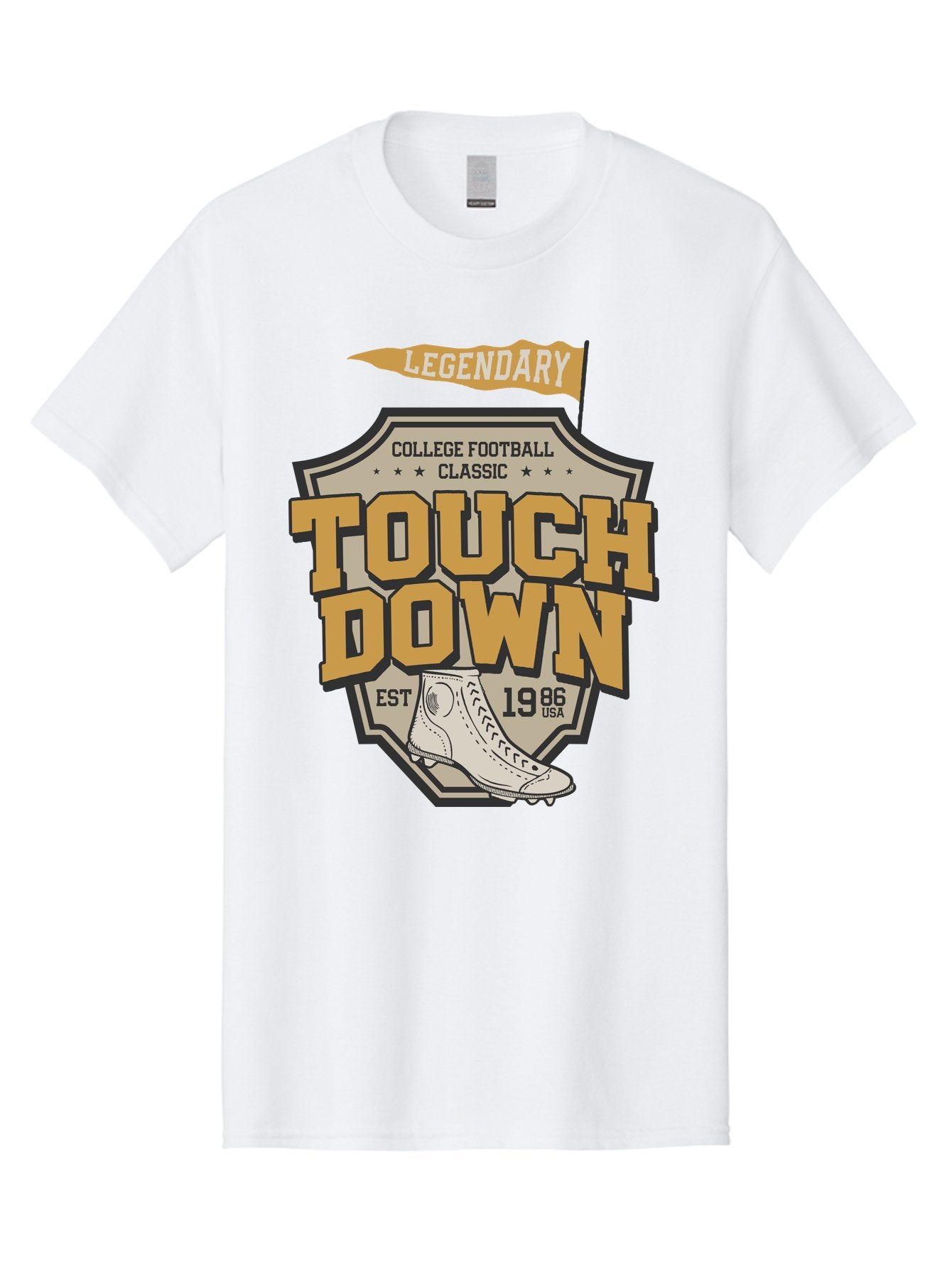Touch-Down Men'S Graphic Tee, 100% Cotton, Comfortable Casual Summer Wear, Machine Washable, College Football, Touchdown, Classic Football, Legendary Sports, 1986 Usa, Football Cleats, Vintage Football Aab954