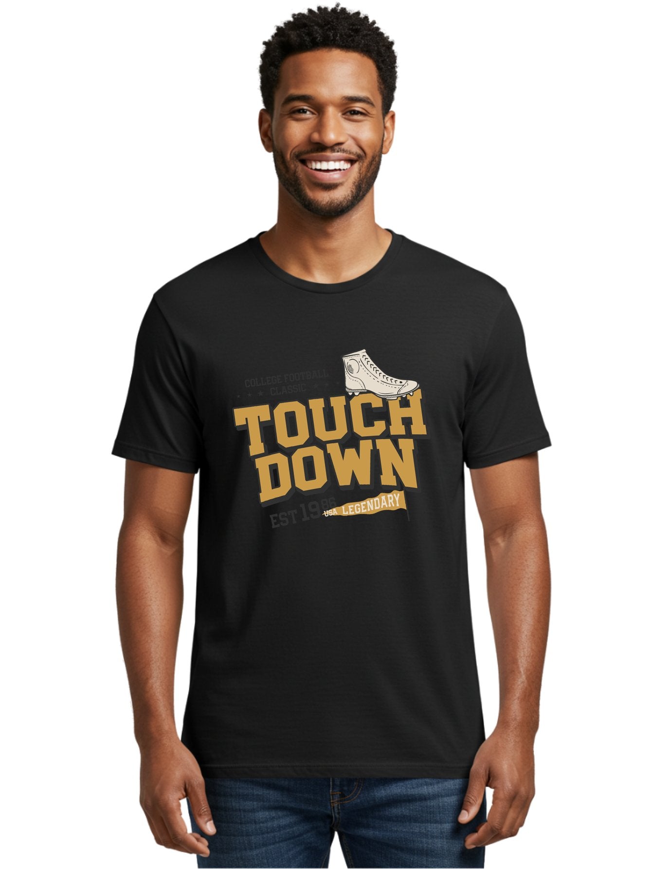 Touchdown Men'S Graphic Tee, 100% Cotton, Comfortable Casual Summer Wear, Machine Washable, College Football Classic, Touchdown, Legendary Football, Football Culture, Sports Nostalgia, Vintage Sports, Usa Football Legacy, Football History Aab955 23