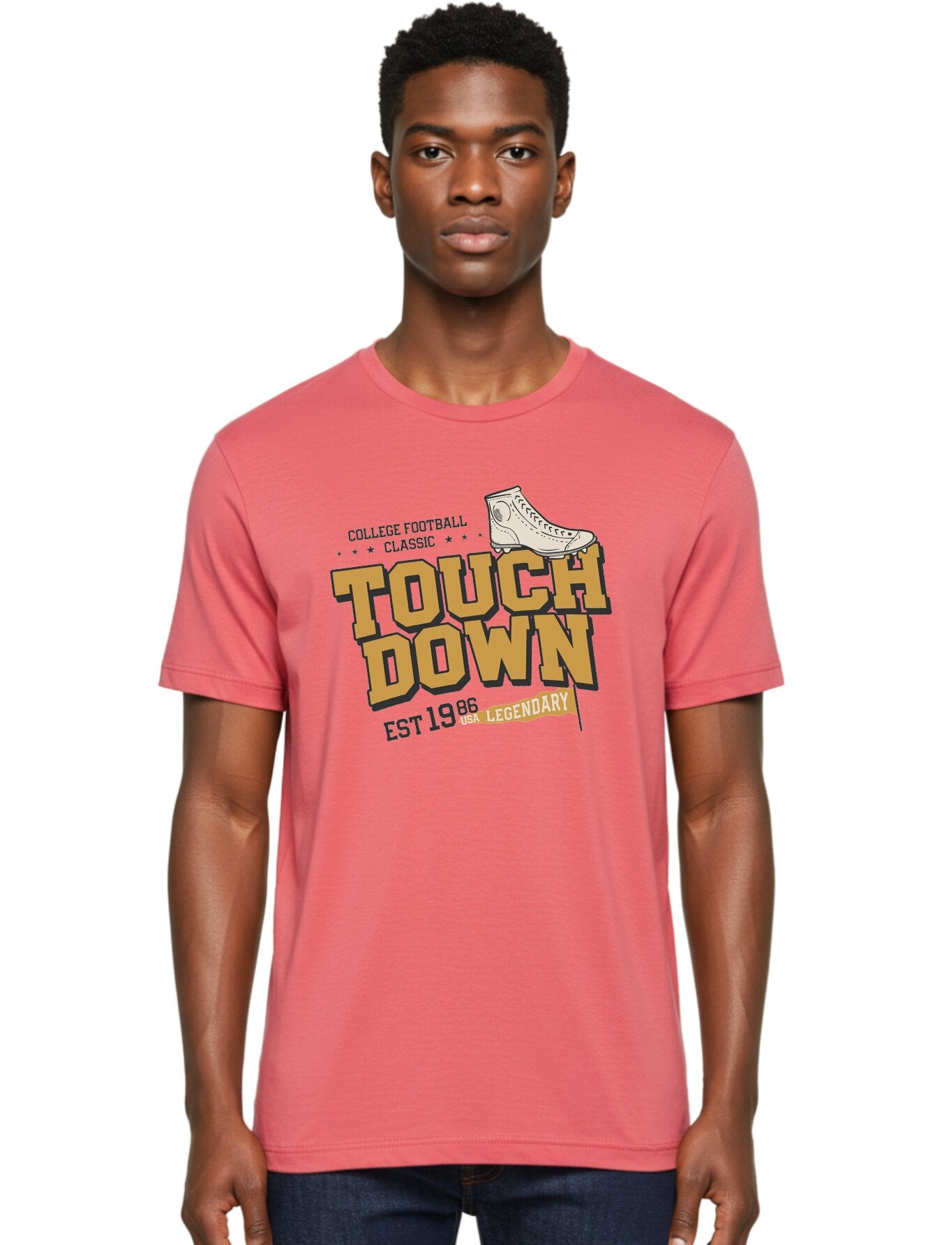Touchdown Men'S Graphic Tee, 100% Cotton, Comfortable Casual Summer Wear, Machine Washable, College Football Classic, Touchdown, Legendary Football, Football Culture, Sports Nostalgia, Vintage Sports, Usa Football Legacy, Football History Aab955 25