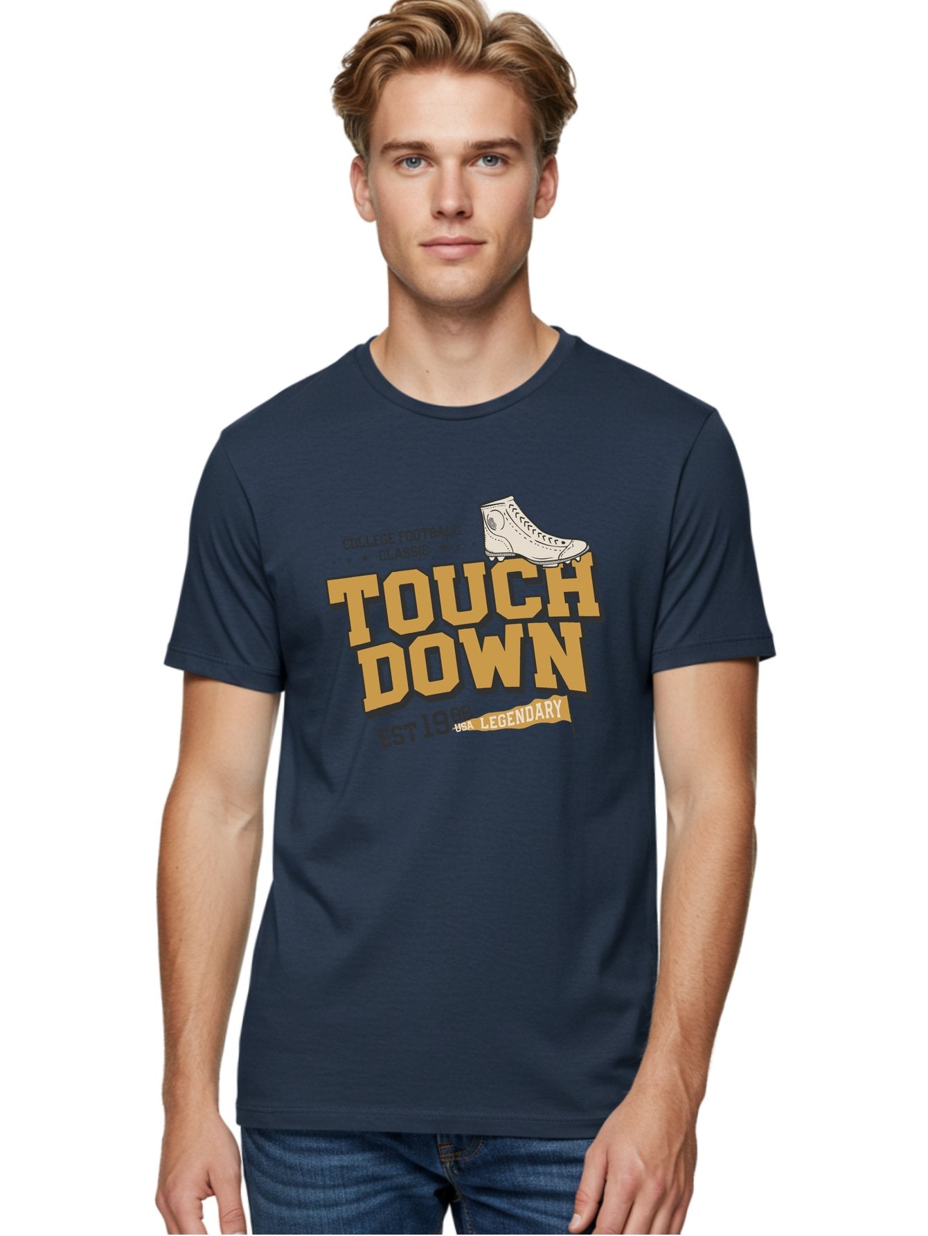 Touchdown Men'S Graphic Tee, 100% Cotton, Comfortable Casual Summer Wear, Machine Washable, College Football Classic, Touchdown, Legendary Football, Football Culture, Sports Nostalgia, Vintage Sports, Usa Football Legacy, Football History Aab955 19