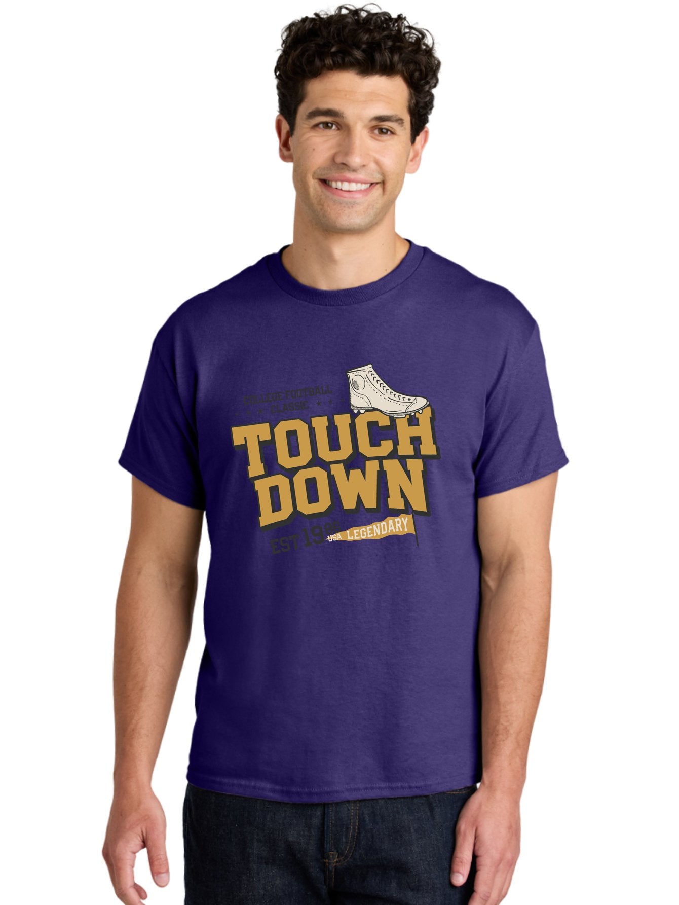Touchdown Men'S Graphic Tee, 100% Cotton, Comfortable Casual Summer Wear, Machine Washable, College Football Classic, Touchdown, Legendary Football, Football Culture, Sports Nostalgia, Vintage Sports, Usa Football Legacy, Football History Aab955 16