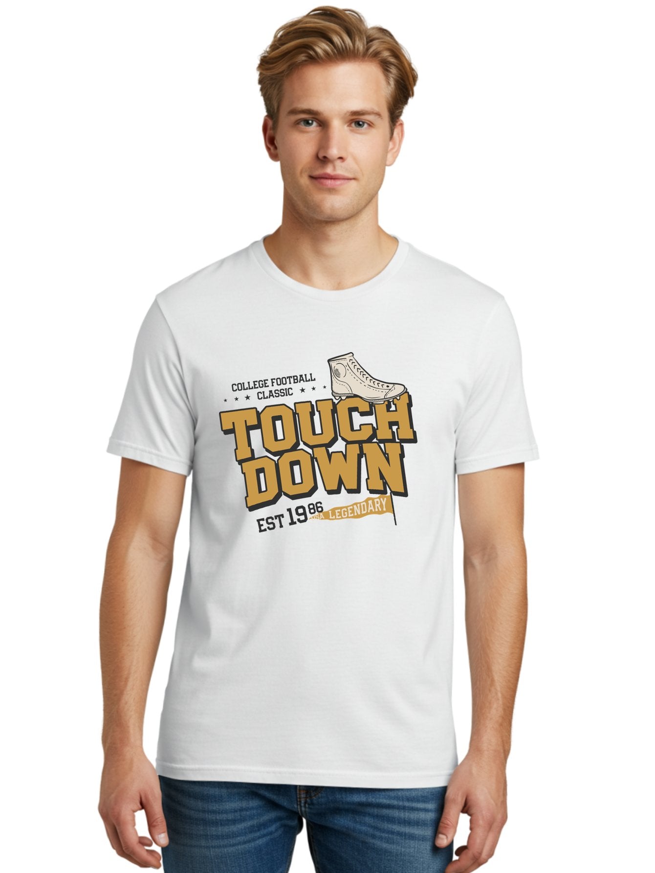 Touchdown Men'S Graphic Tee, 100% Cotton, Comfortable Casual Summer Wear, Machine Washable, College Football Classic, Touchdown, Legendary Football, Football Culture, Sports Nostalgia, Vintage Sports, Usa Football Legacy, Football History Aab955 28