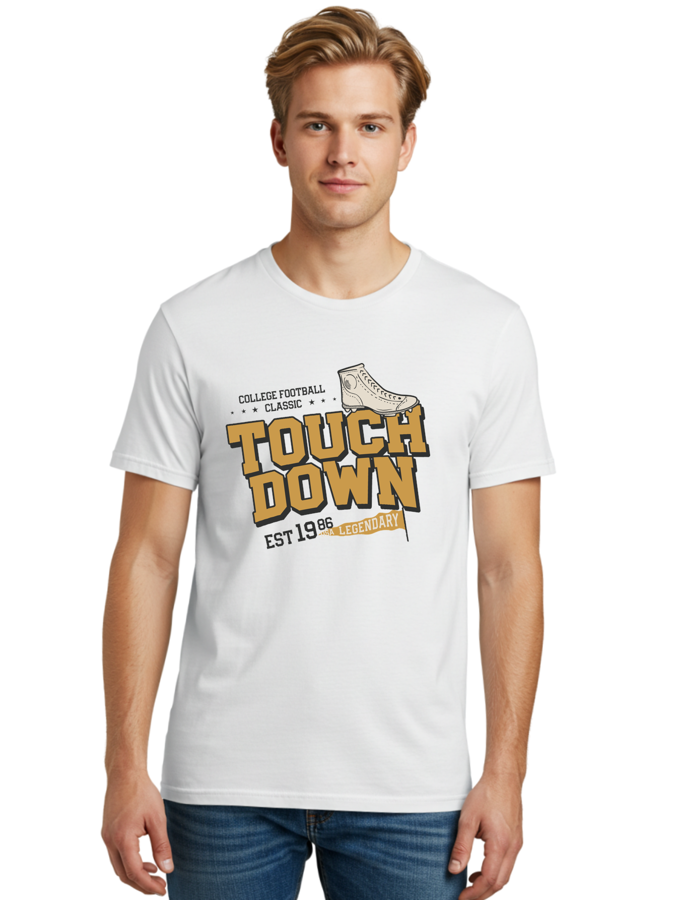 Touchdown Men'S Graphic Tee, 100% Cotton, Comfortable Casual Summer Wear, Machine Washable, College Football Classic, Touchdown, Legendary Football, Football Culture, Sports Nostalgia, Vintage Sports, Usa Football Legacy, Football History Aab955 6