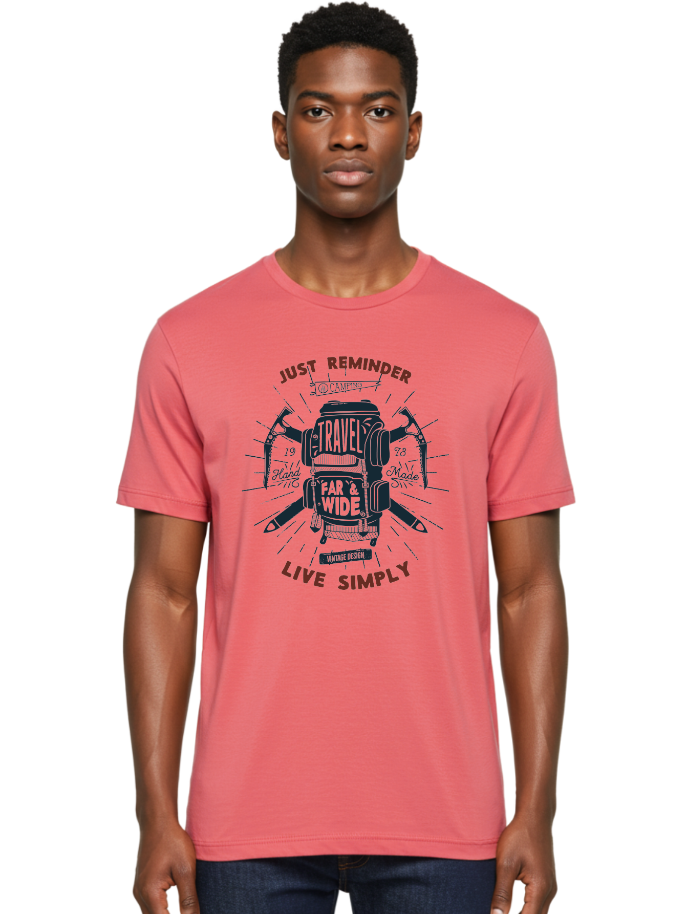 Travel-Far-Wide Men'S Graphic Tee, 100% Cotton, Comfortable Casual Summer Wear, Machine Washable, Travel Inspiration, Adventure, Camping, Vintage Design, Outdoor Lifestyle, Simplicity, Exploration, Wanderlust, Just Reminder, Live Simply Aab958