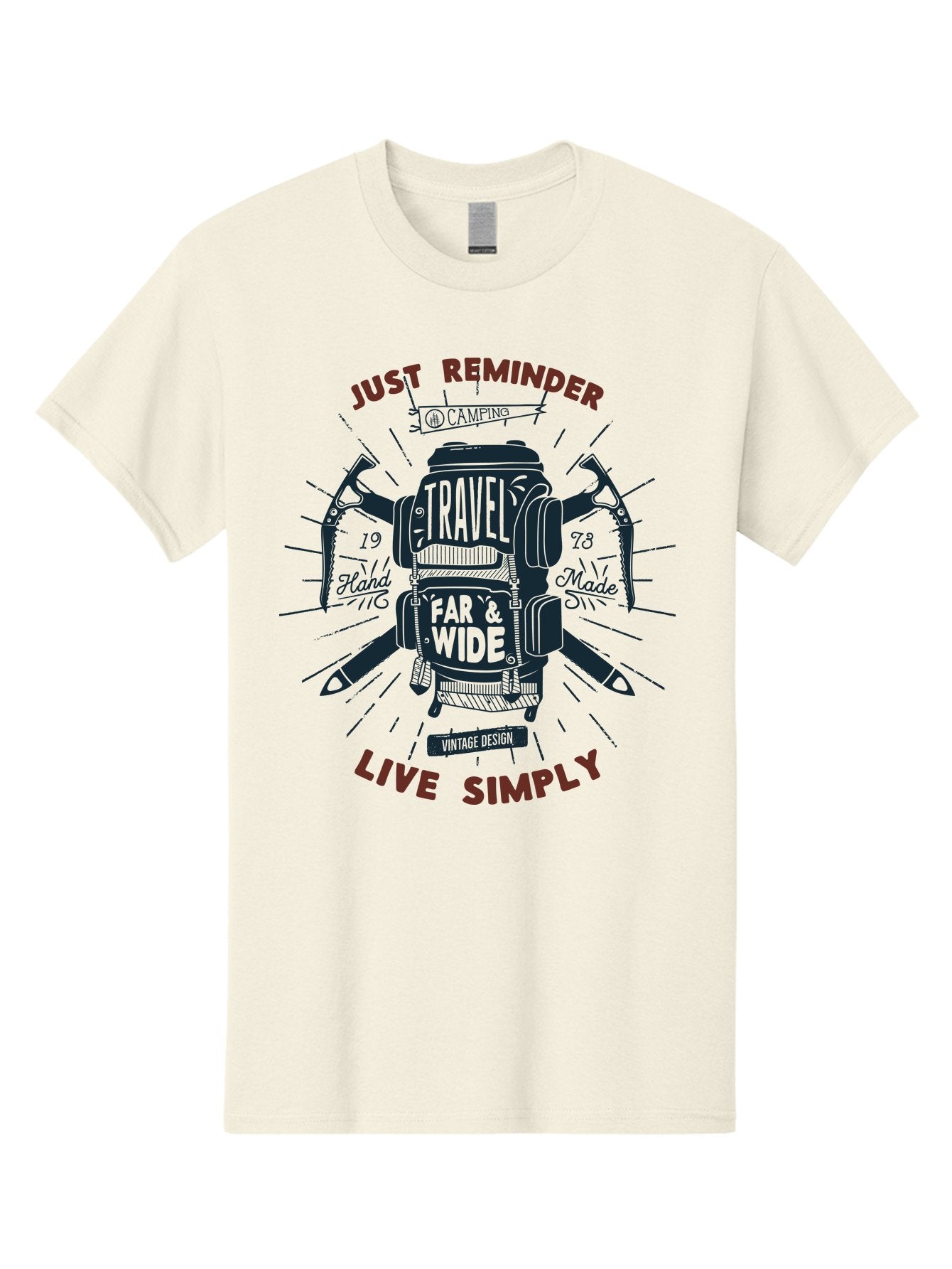 Travel-Far-Wide Men'S Graphic Tee, 100% Cotton, Comfortable Casual Summer Wear, Machine Washable, Travel Inspiration, Adventure, Camping, Vintage Design, Outdoor Lifestyle, Simplicity, Exploration, Wanderlust, Just Reminder, Live Simply Aab958 3