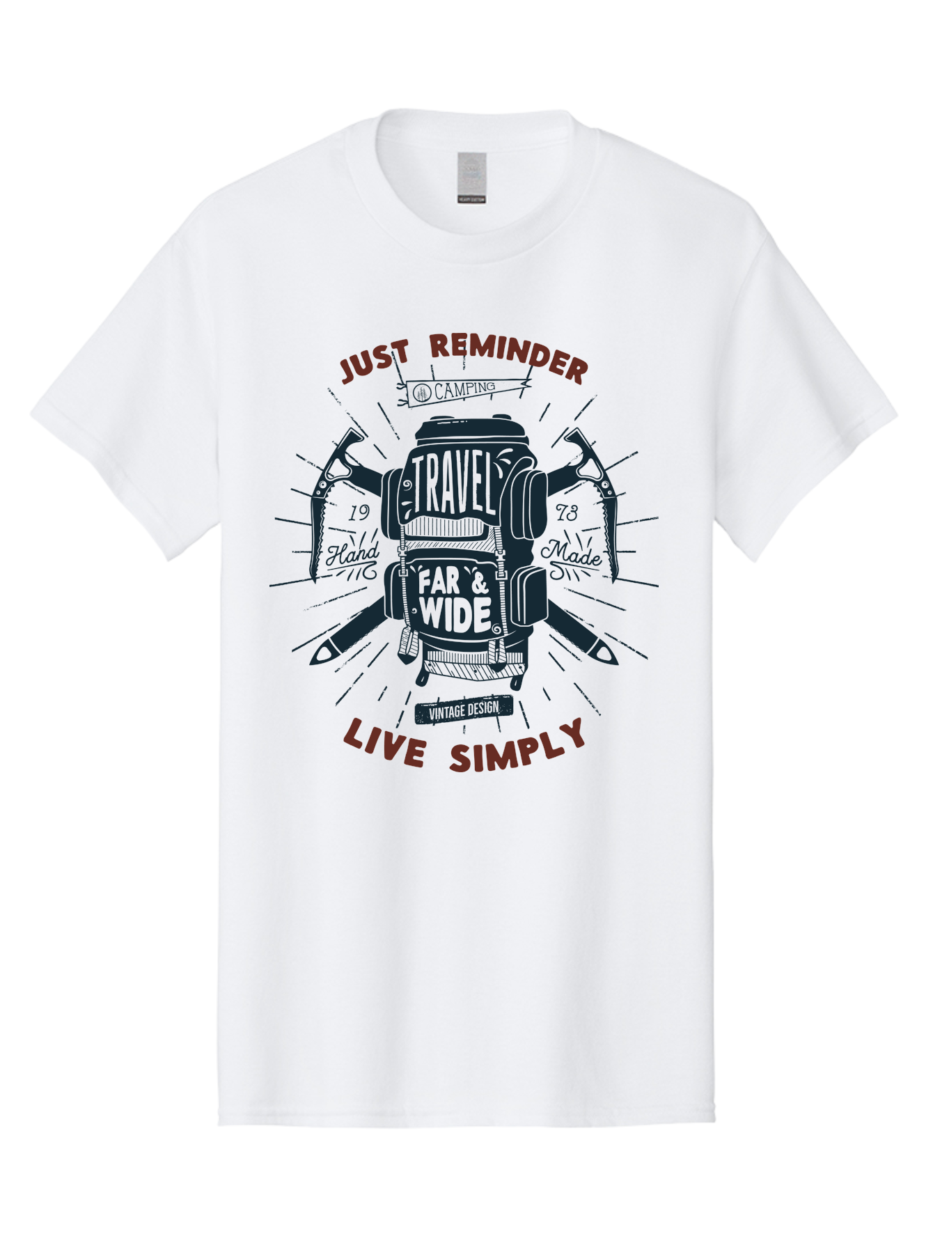 Travel-Far-Wide Men'S Graphic Tee, 100% Cotton, Comfortable Casual Summer Wear, Machine Washable, Travel Inspiration, Adventure, Camping, Vintage Design, Outdoor Lifestyle, Simplicity, Exploration, Wanderlust, Just Reminder, Live Simply Aab958 9
